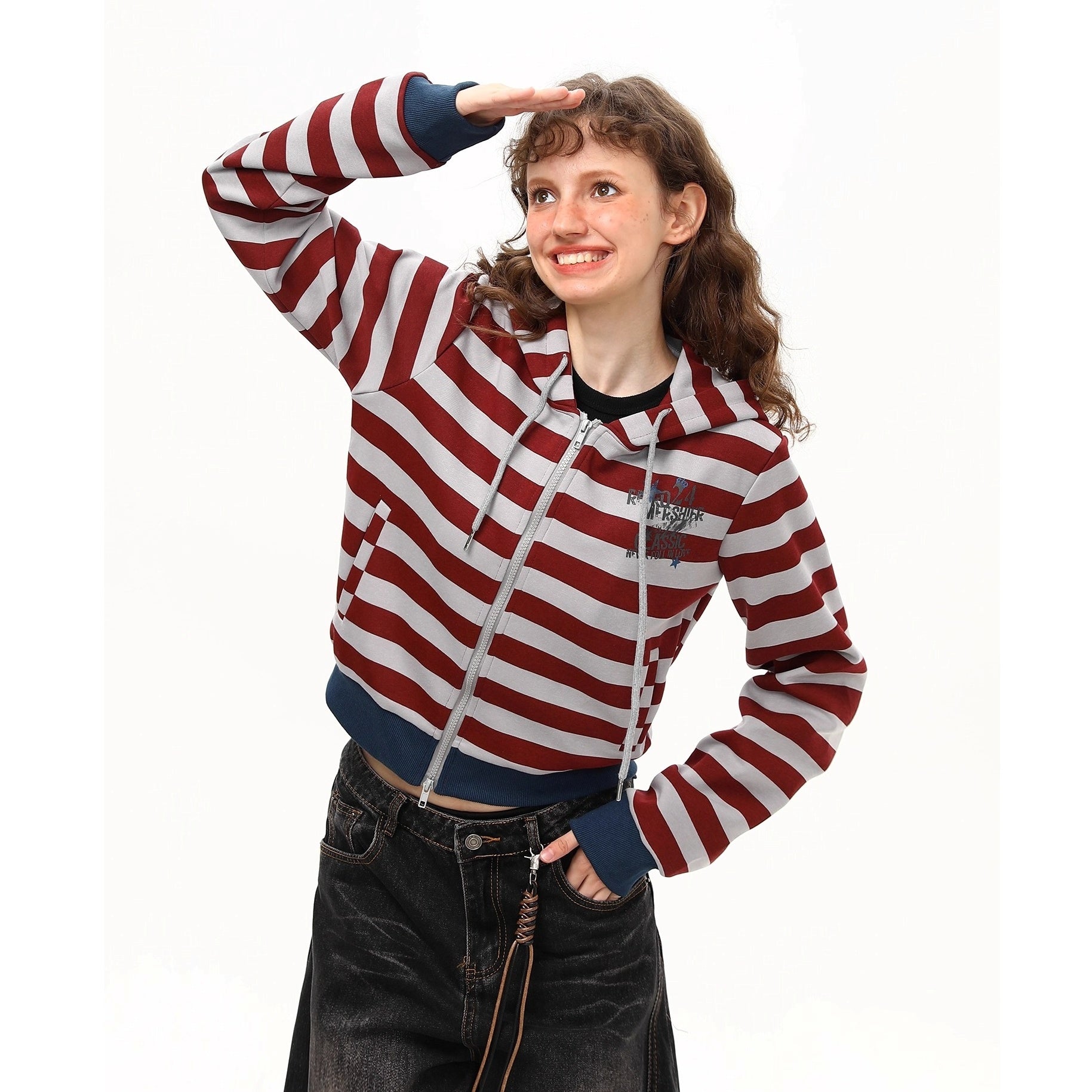 Retro Border Cropped Hooded Sweat Jacket MW10260