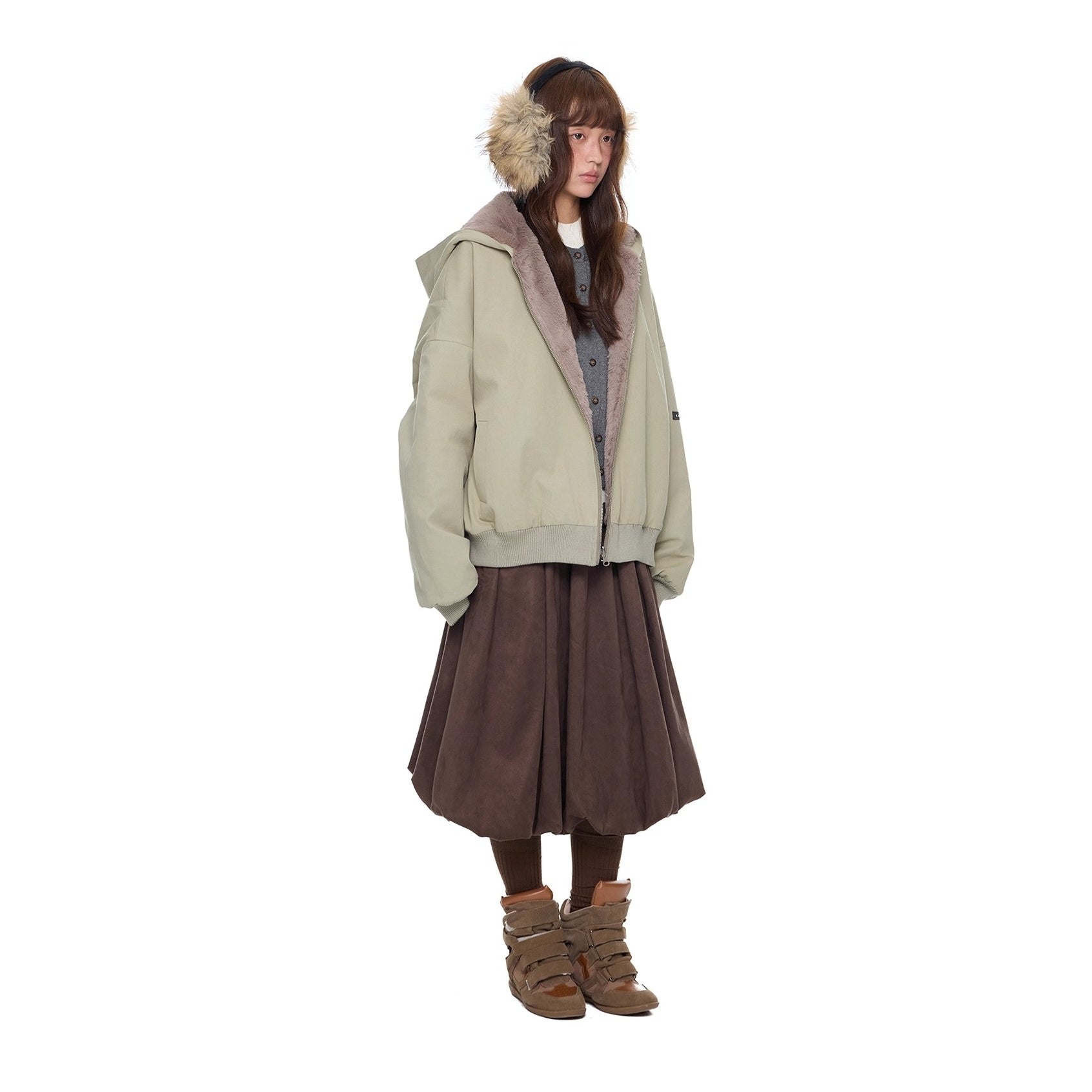 Imitation Fur Casual Hooded Jacket EZ244