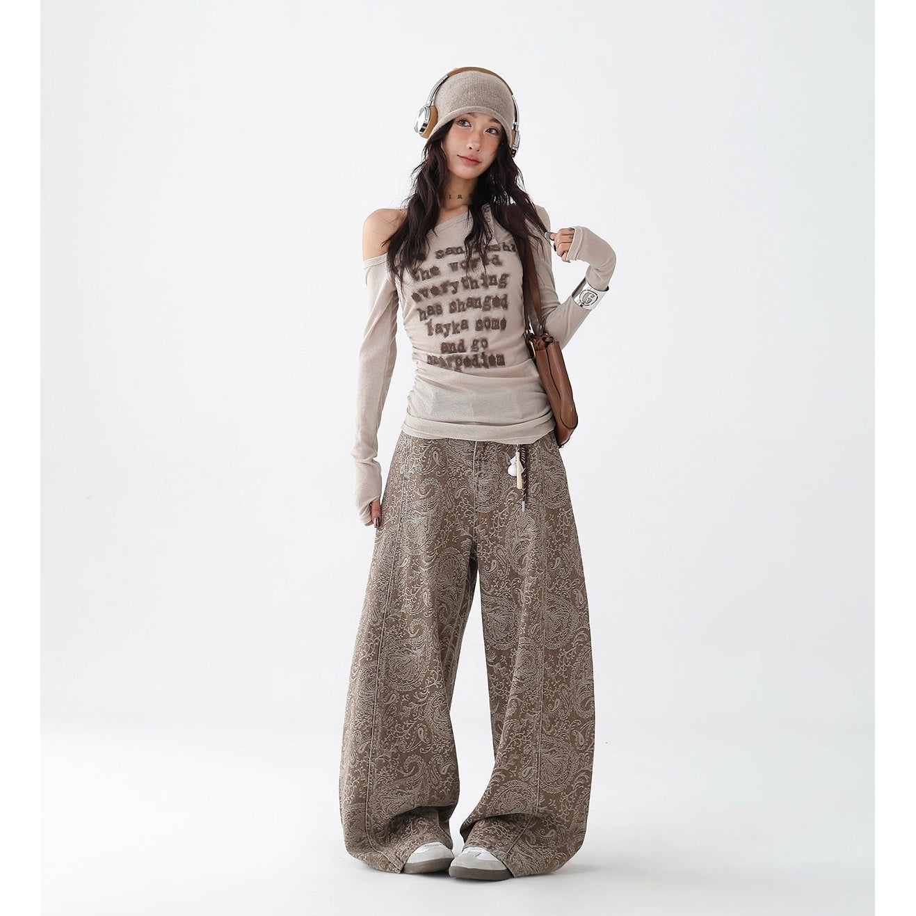 Paisley Pattern Wide-leg Curve Jeans AC7136