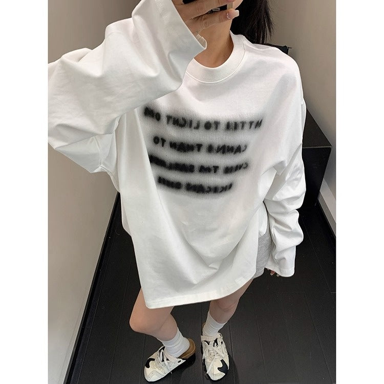 Smudged Letter Print Long Sleeves T-shirt OS2034