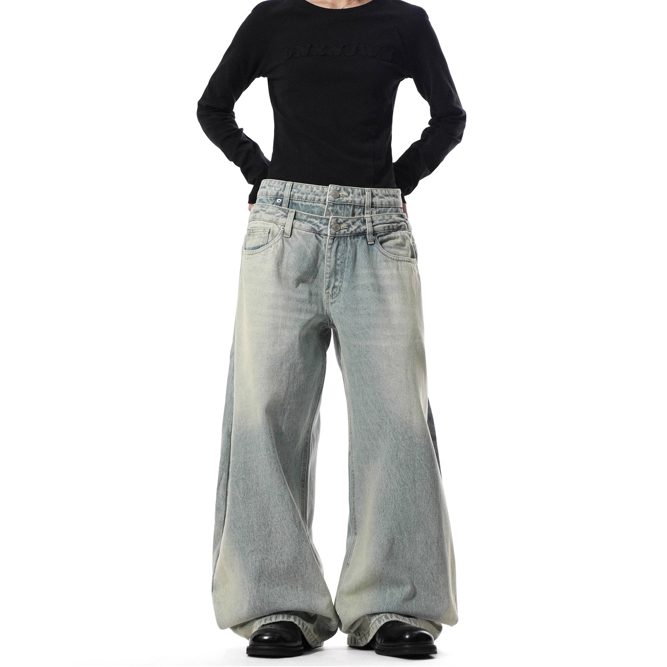 Double Waist Washed Loose Curve Jeans MR8029