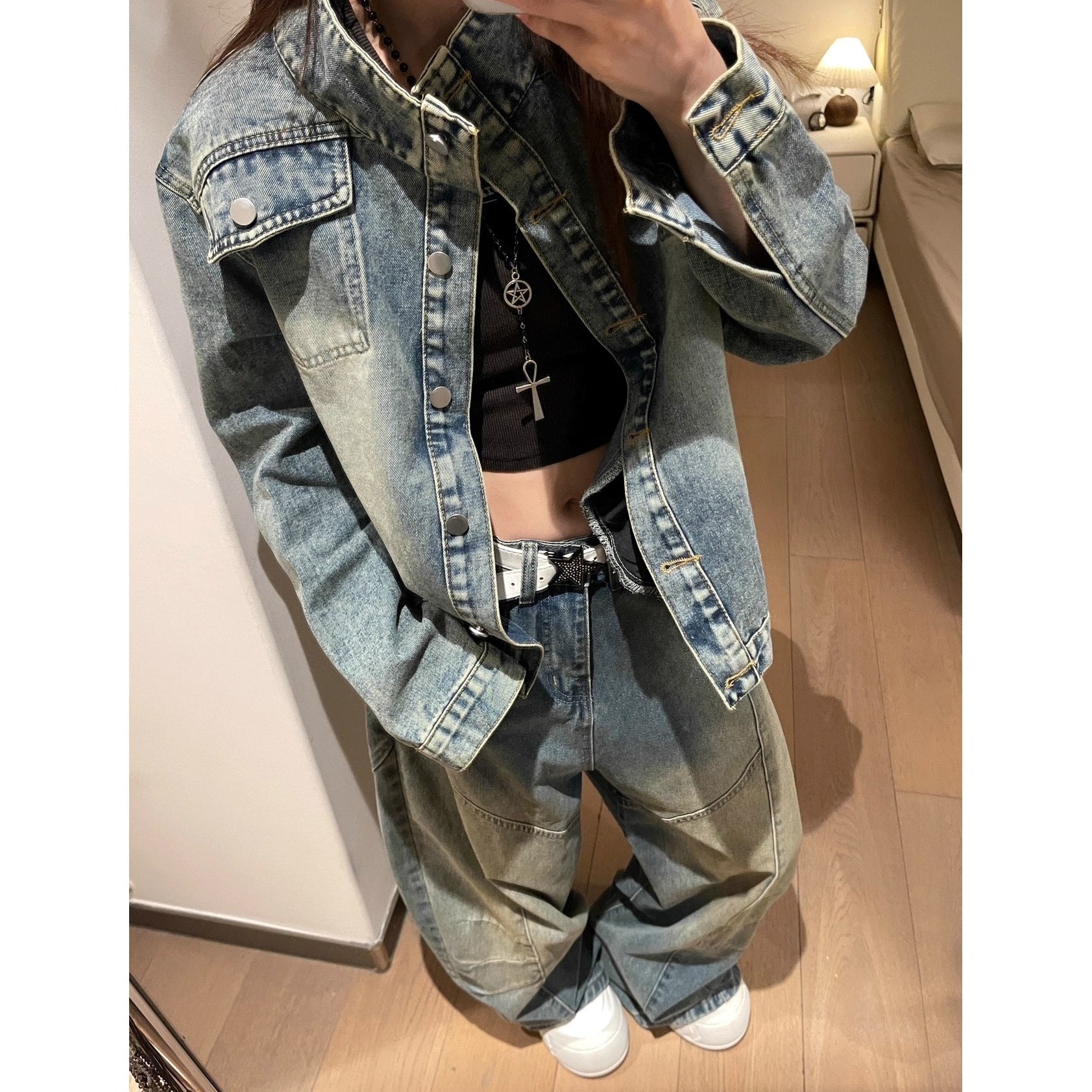 Wash Three-dimensional Deconstruction Loose Curve Jeans MW10268
