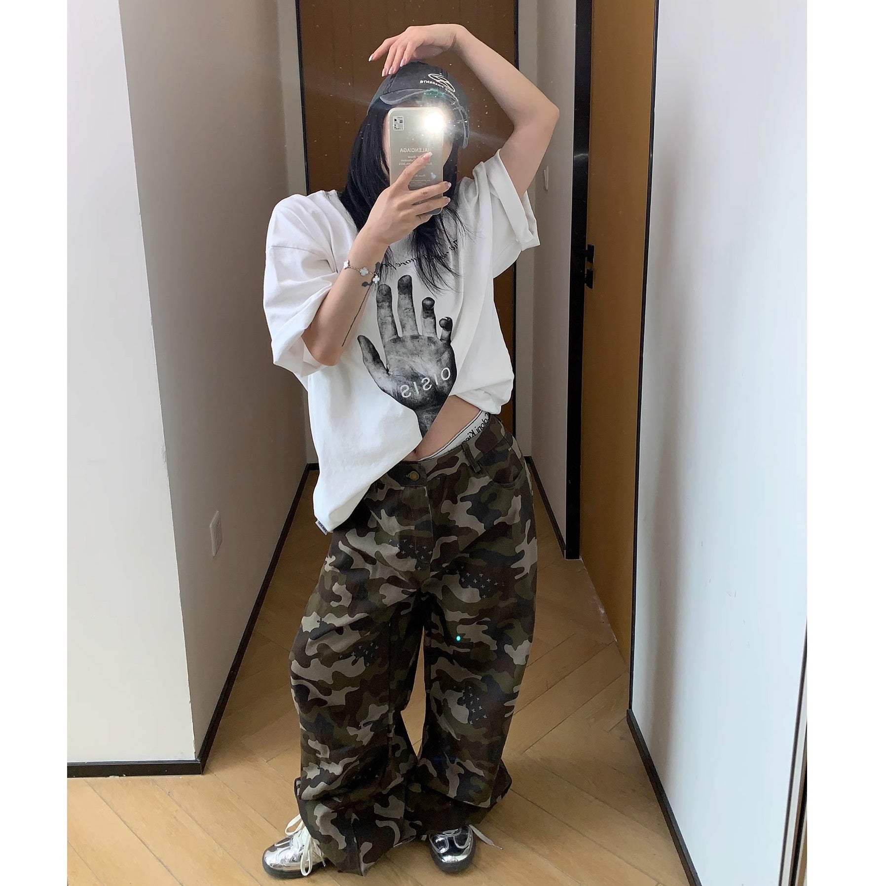 Wash Camouflage Straight Wide-leg Pants MW10154