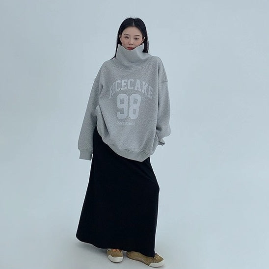 Turtleneck Number Logo Oversize Sweat OS2069