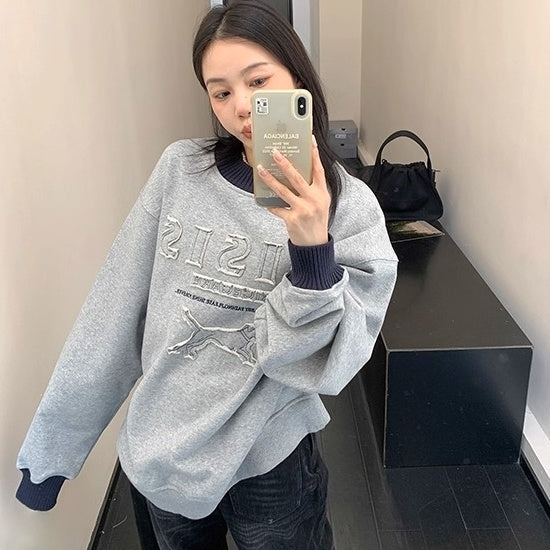 Cartoon Patch Embroidery Crew Neck Sweat OS2055