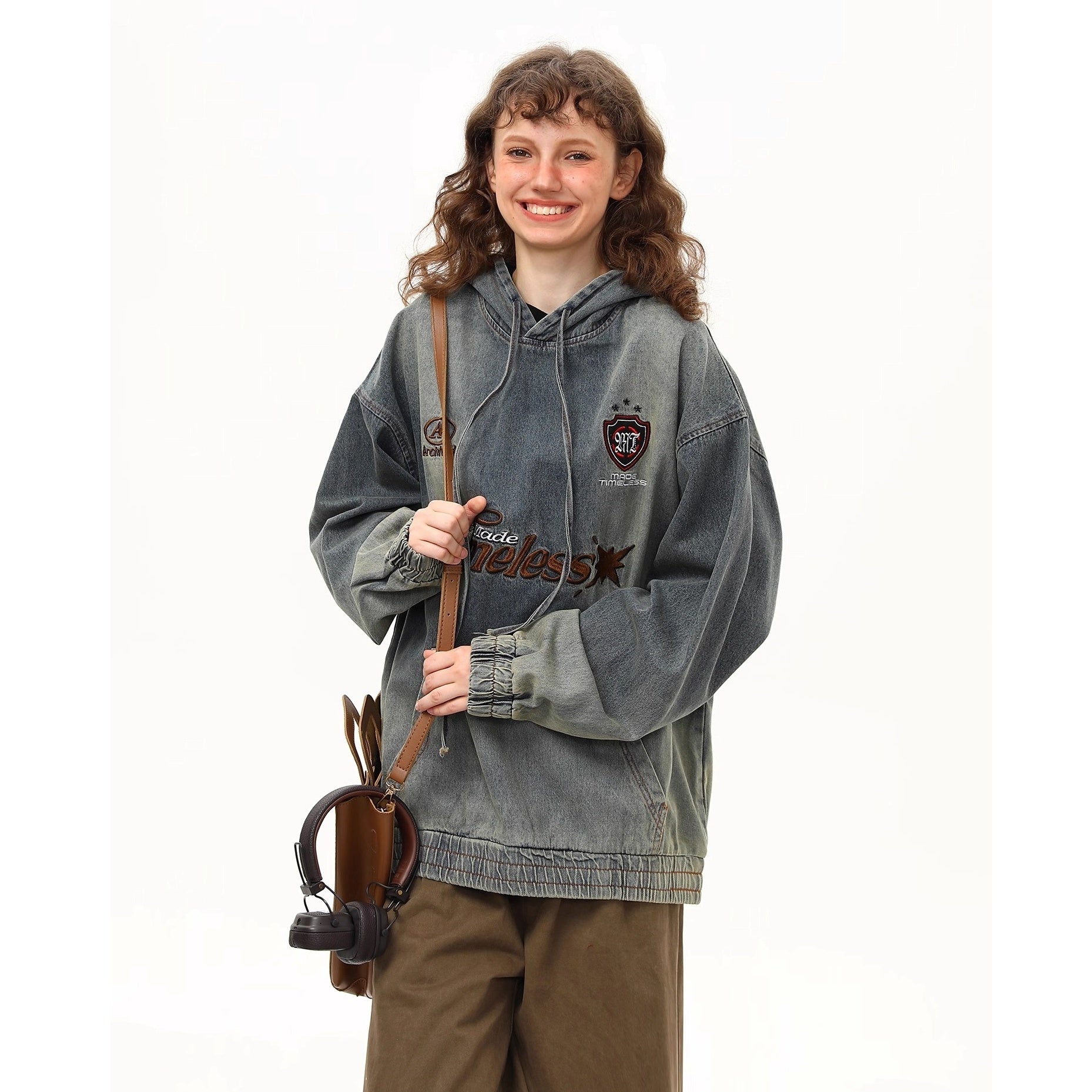 Vintage Embroidery Washed Denim Hoodie MW10261