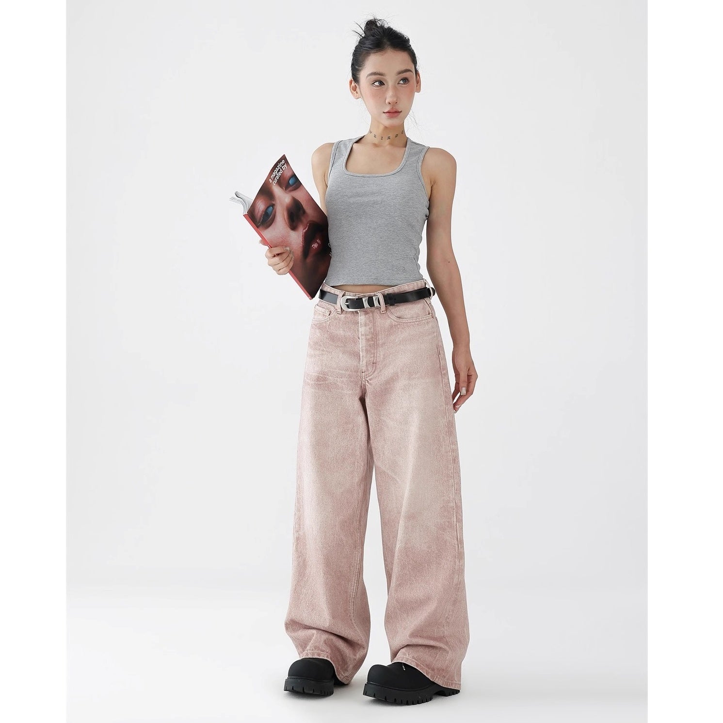 Loose Straight Gradient Pink Washed Jeans AC7119