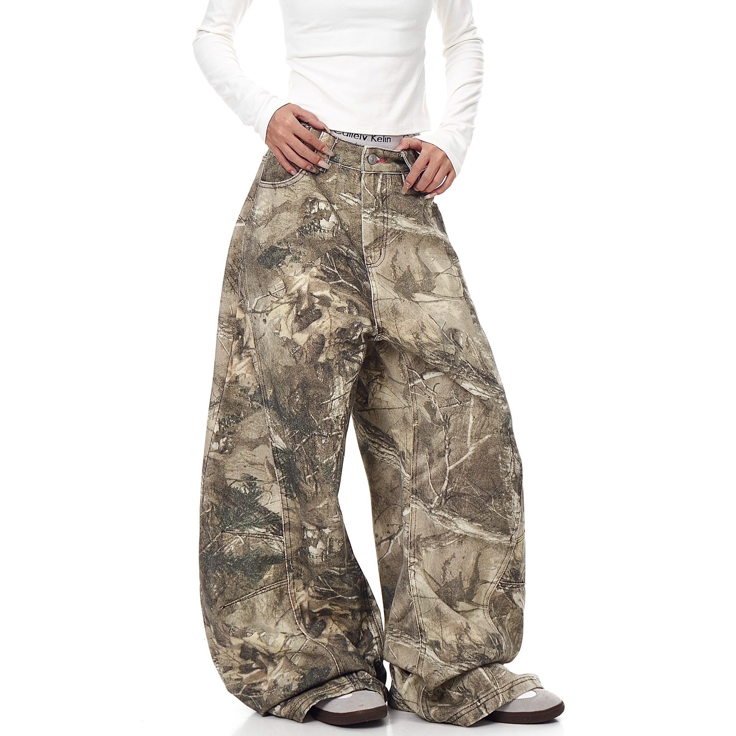 Letter Embroidered Camouflage Wide-leg Pants BK7018