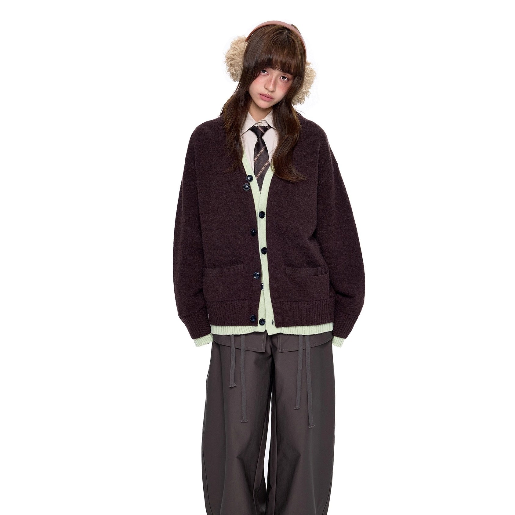 Fake Layered Contrast Patchwork Knitted Cardigan EZ259