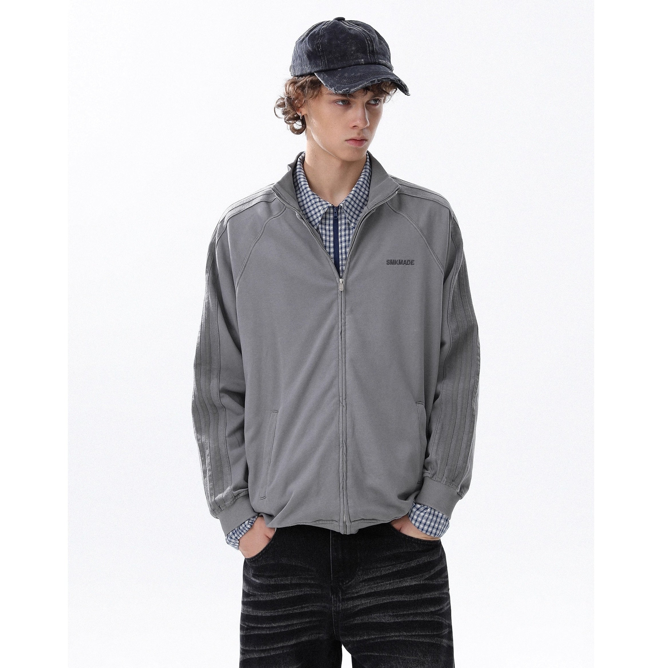 Patchwork Three Bar Stand Collar Jacket MR8026