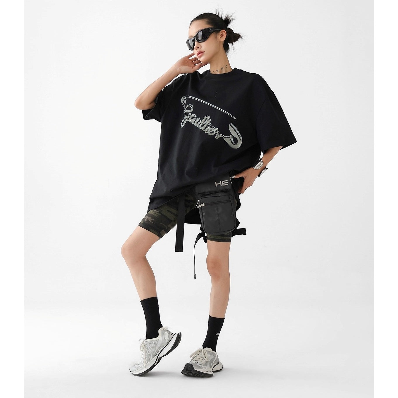 Metal Pin Print Loose T-Shirt AC7115