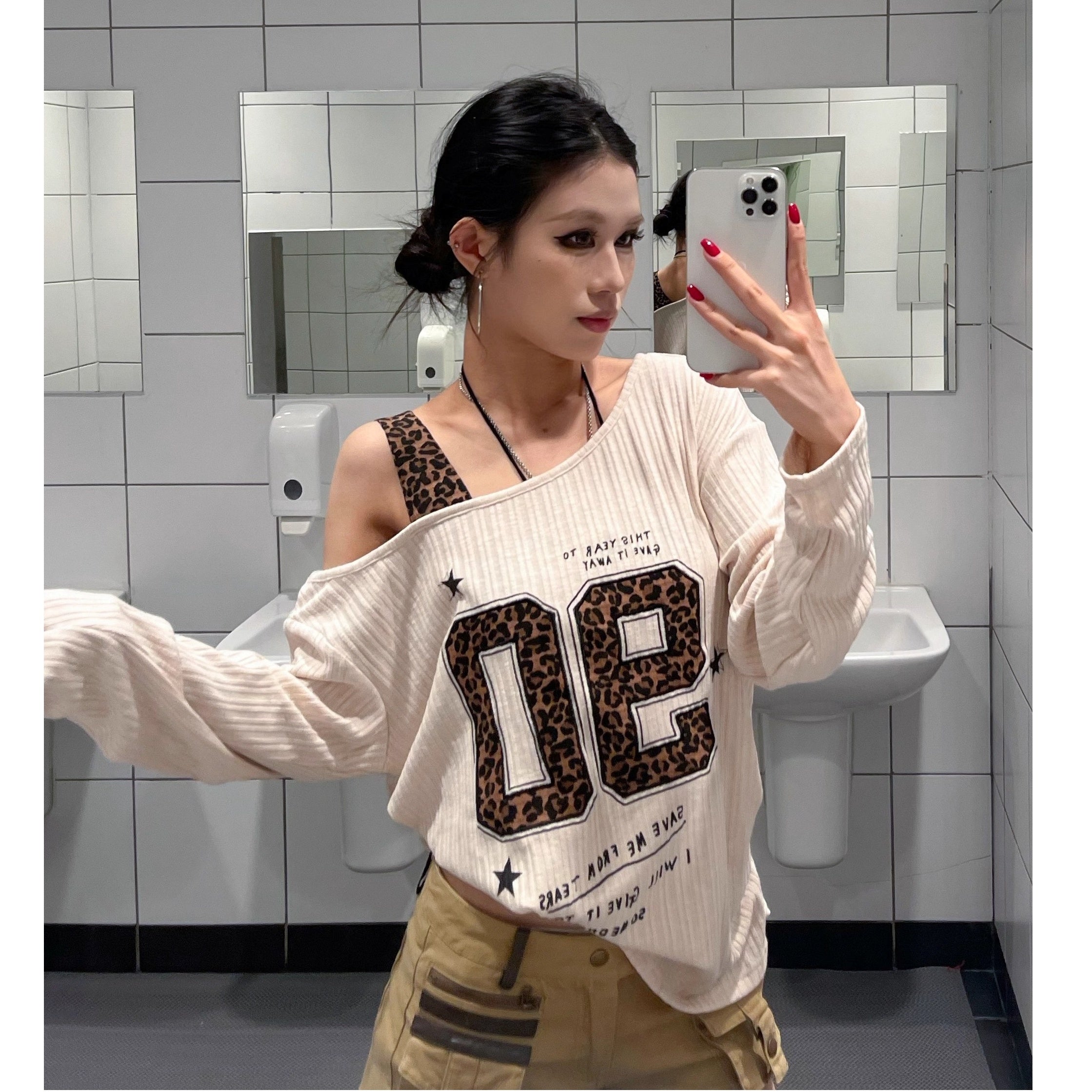Slanted Shoulder Strap Long Sleeve Cutsew VI2008