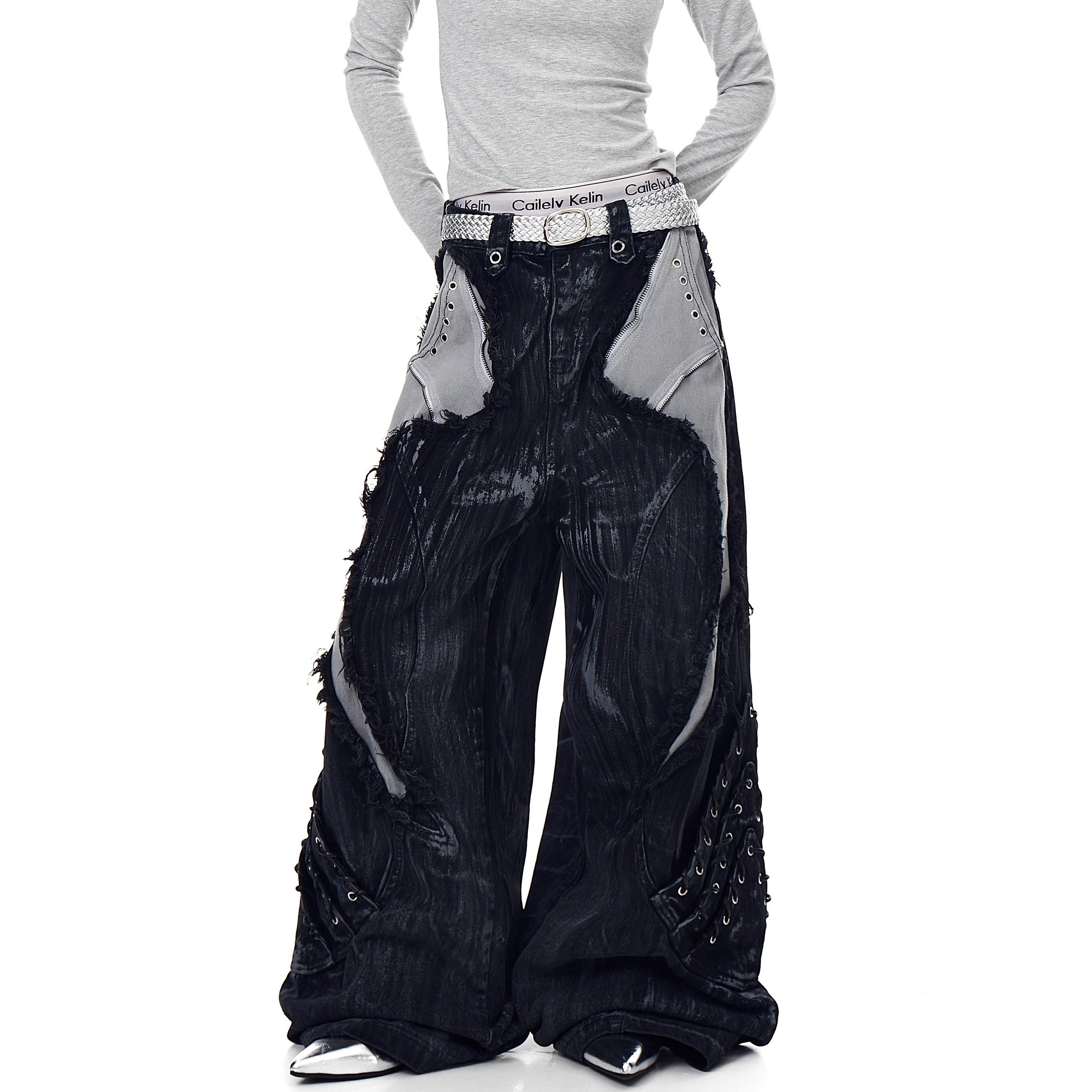 Industry Old Stained Patchwork Wide-leg Jeans BK7017
