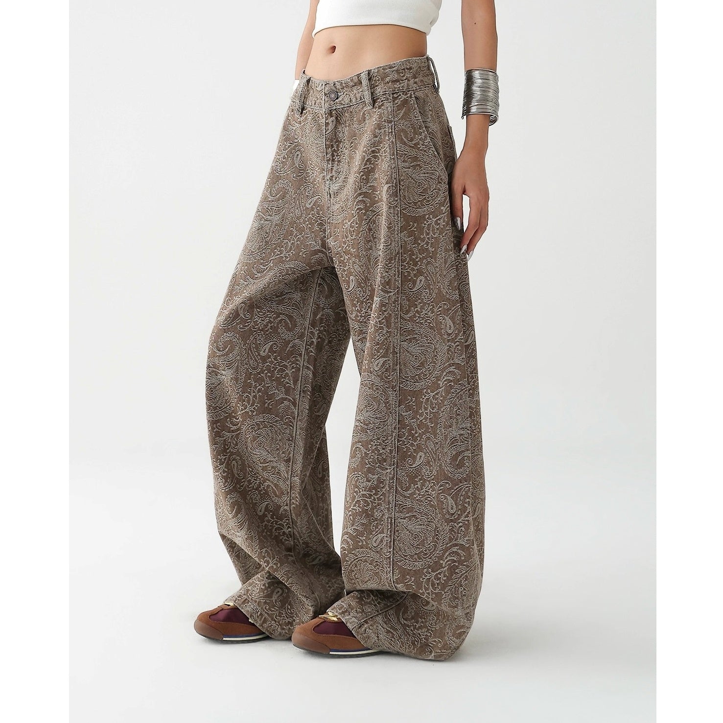 Paisley Pattern Wide-leg Curve Jeans AC7136