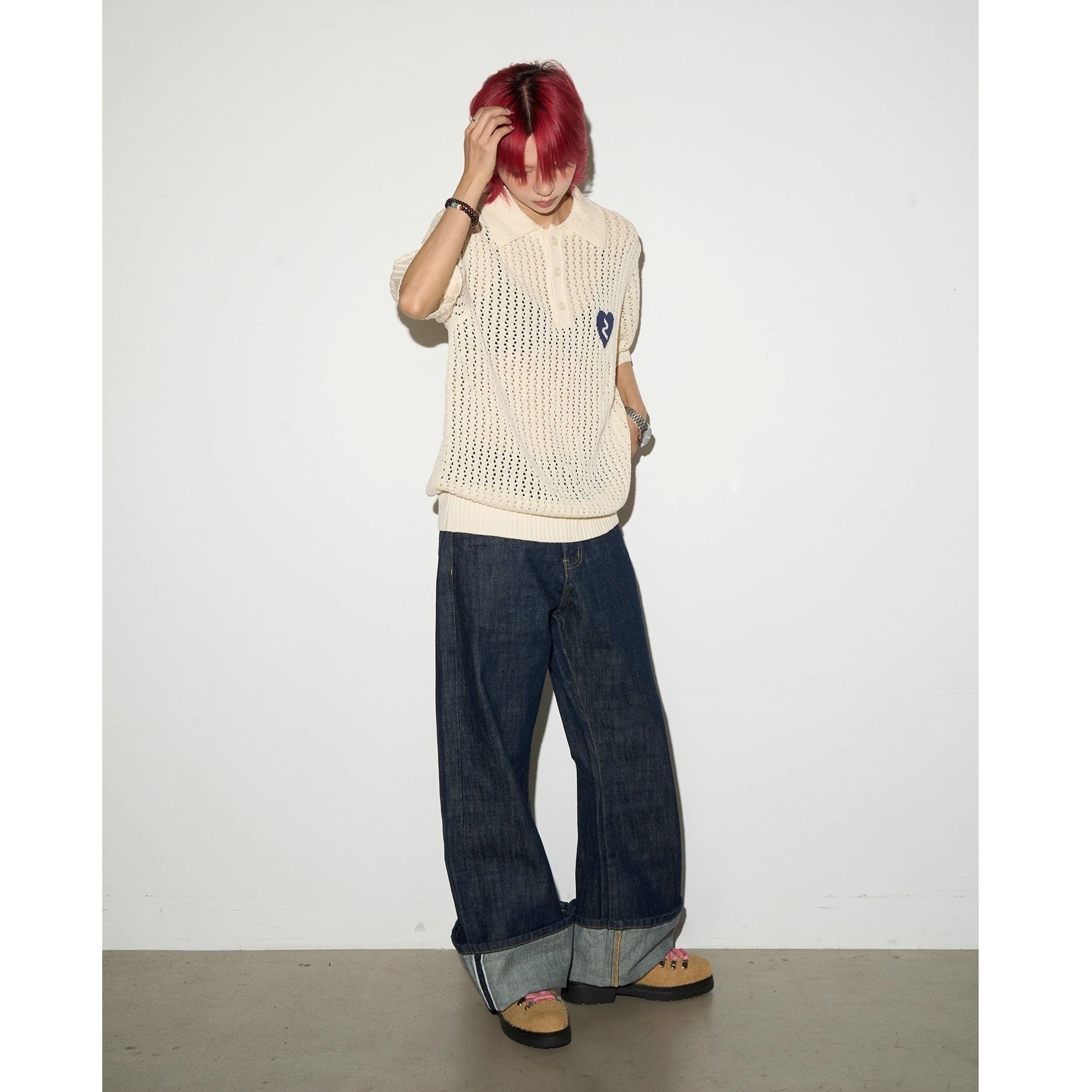 Breathable Cutout Knitting Polo Shirt MN9012