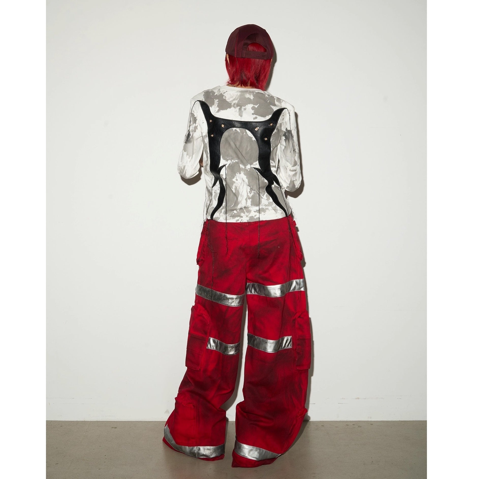 Dark Stained Dyeing Color-blocked Wide Fire Pants MN9029