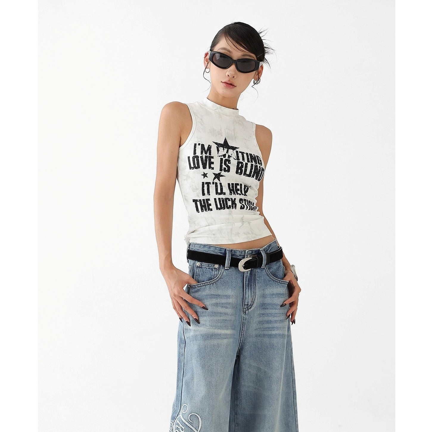 Letter Print Camouflage Stretch Sleeveless Top AC7117