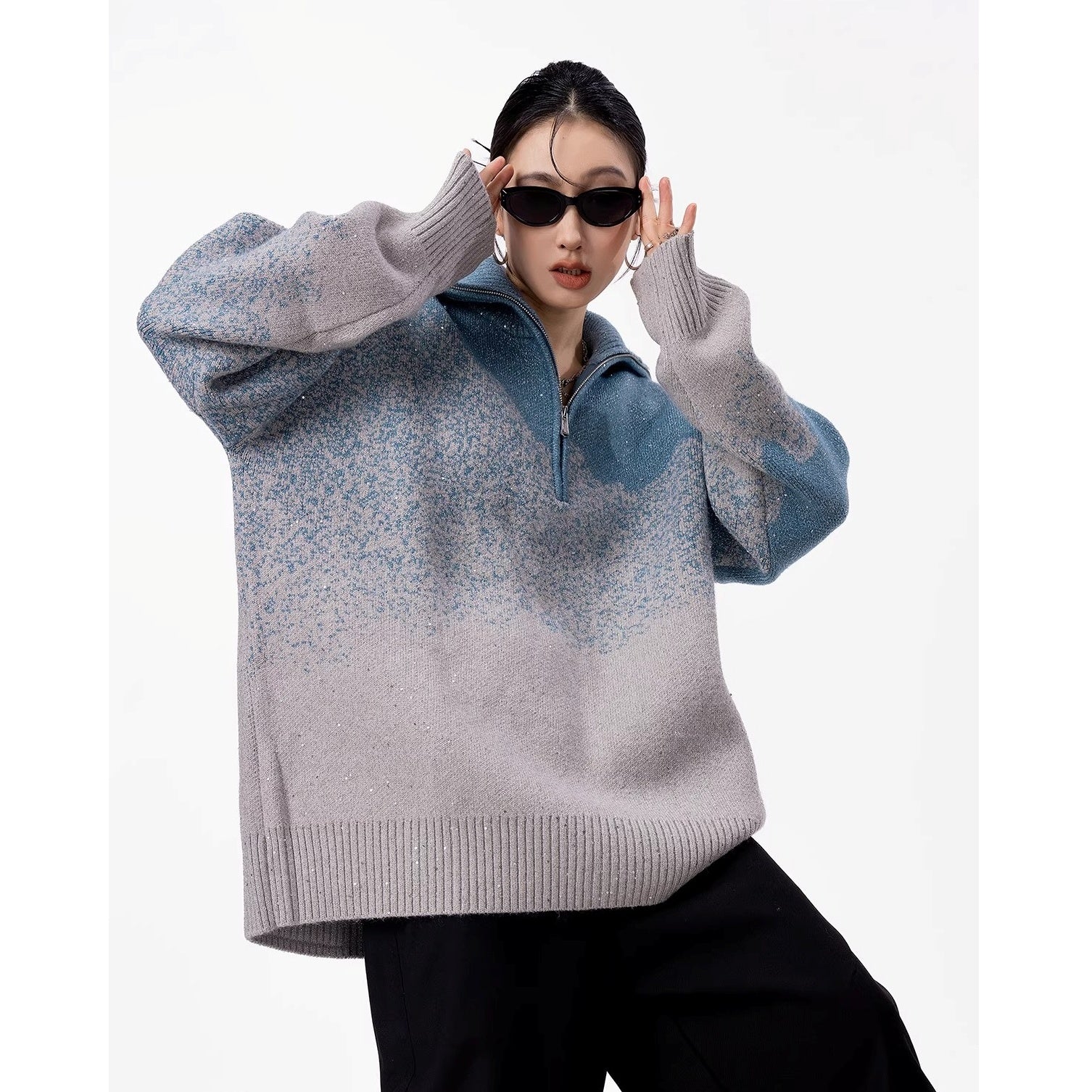 Gradient High-Neck Loose Sweater IC9115
