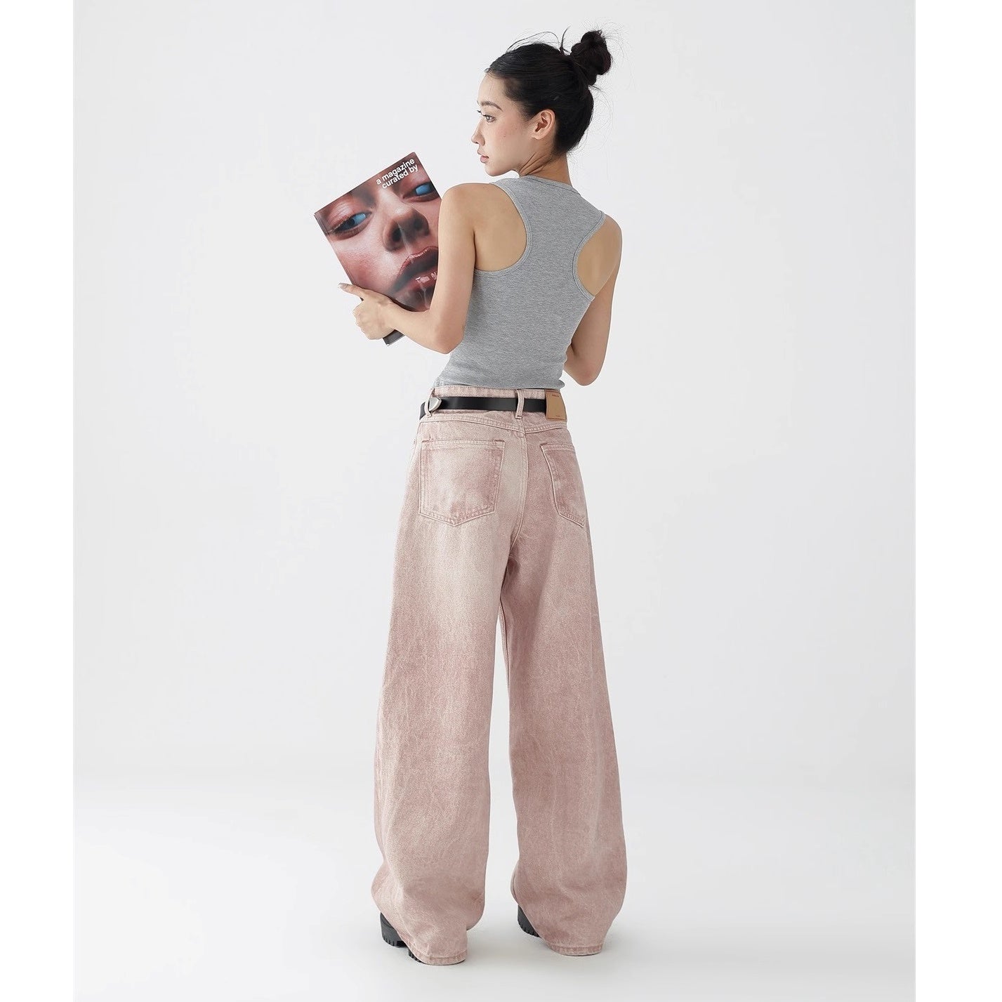 Loose Straight Gradient Pink Washed Jeans AC7119