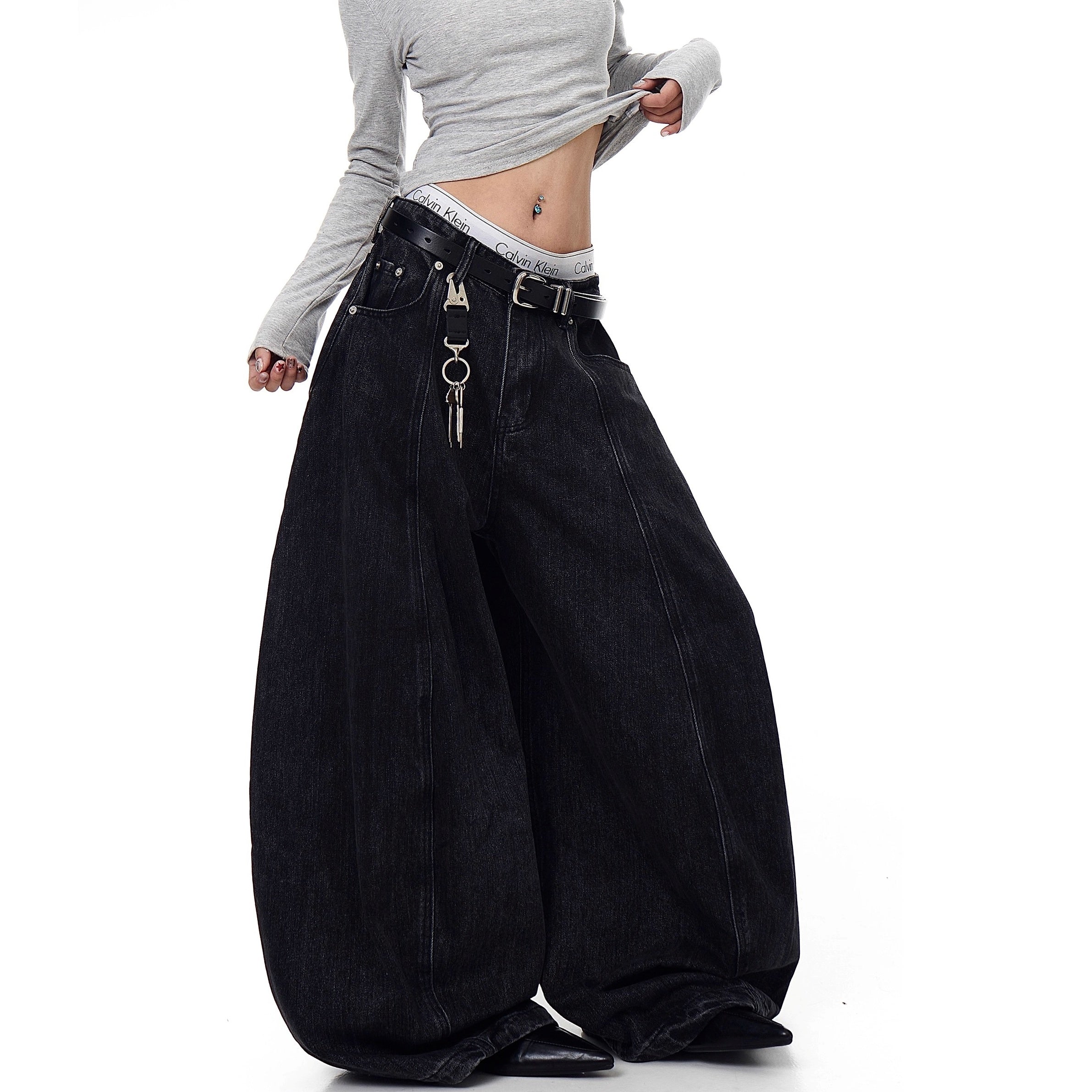 Curve Blade Design Wide-leg Jeans BK7052
