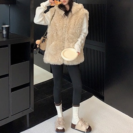 Fur Touch Loose Hooded Vest OS2063
