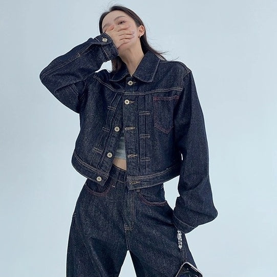 【上下別売り】Cropped Denim Jacket + Wide Curve Jeans MW10243