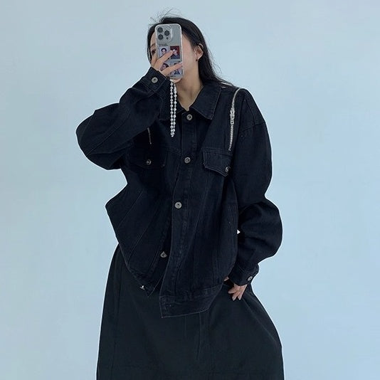 Zipper Design Loose Denim Jacket OS2029