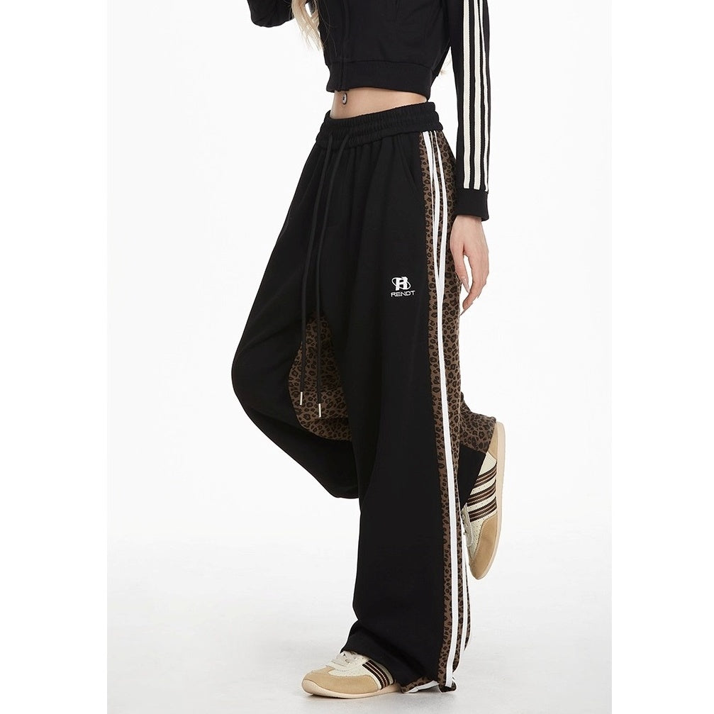 Side Line Leopard Print Panel Sweat Pants MW10280
