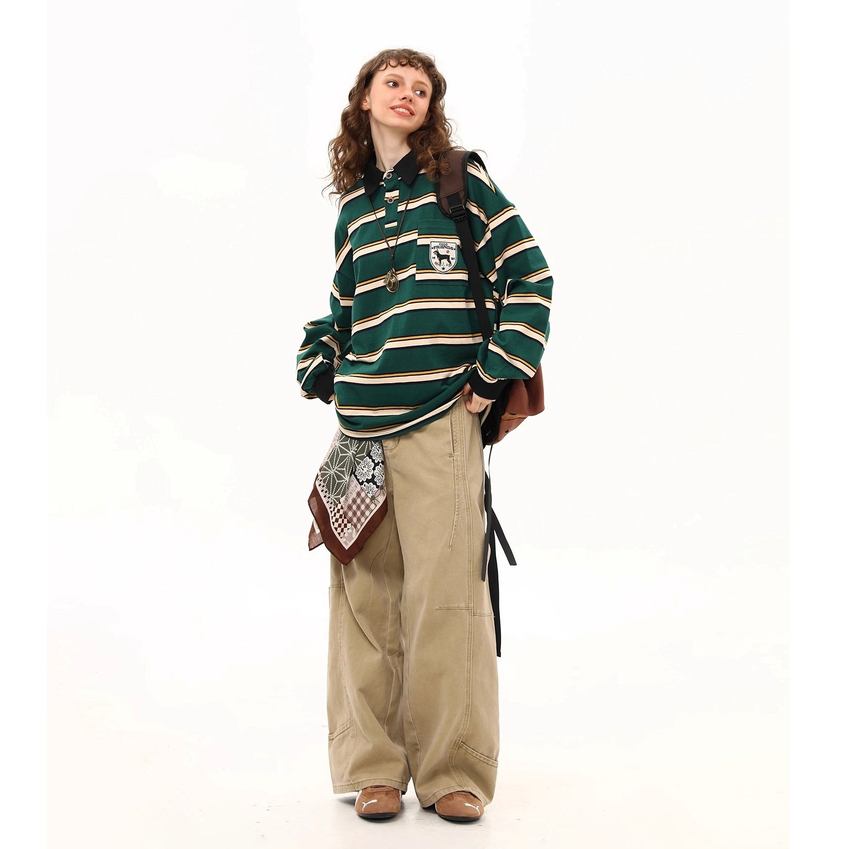 Preppy Style Border Long Sleeve Polo Shirt MW10251