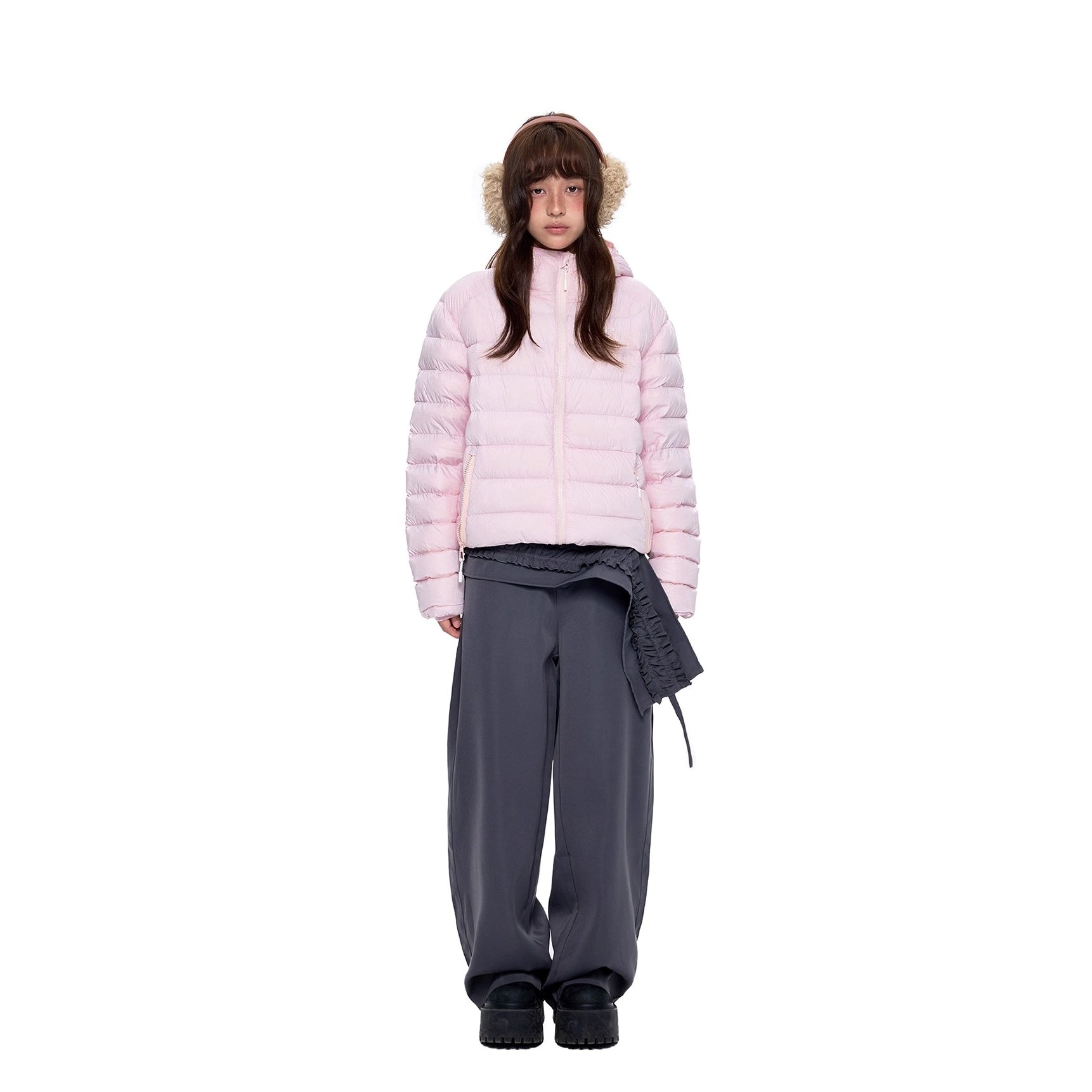 Rib Print Hooded Light Down Jacket EZ247
