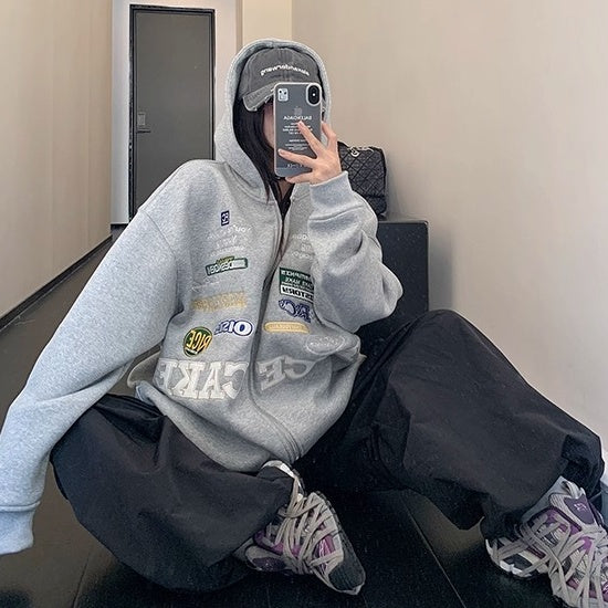 Racing Style Embroidery Hooded Jacket OS2047