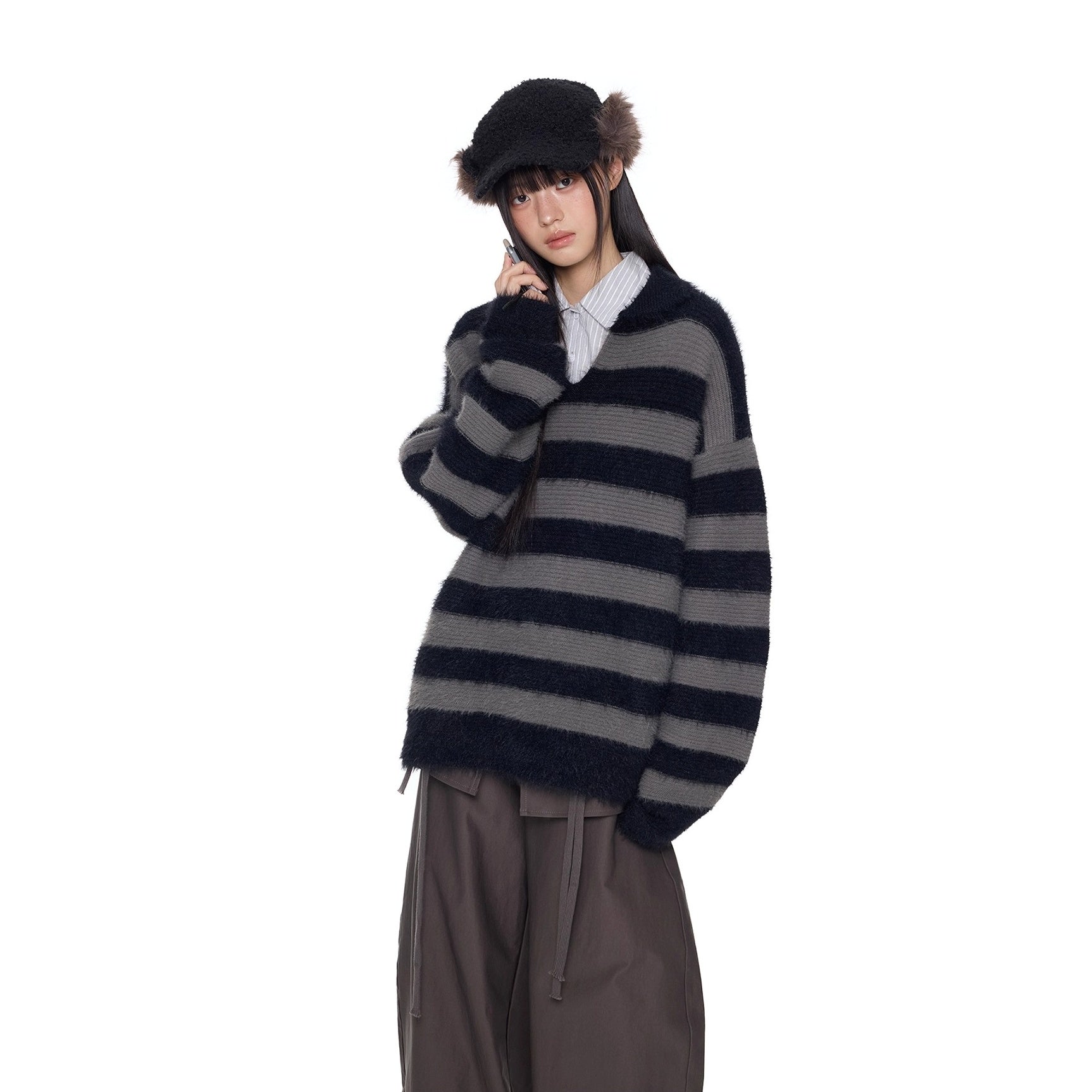 Border Lapels Contrast Sweater EZ265