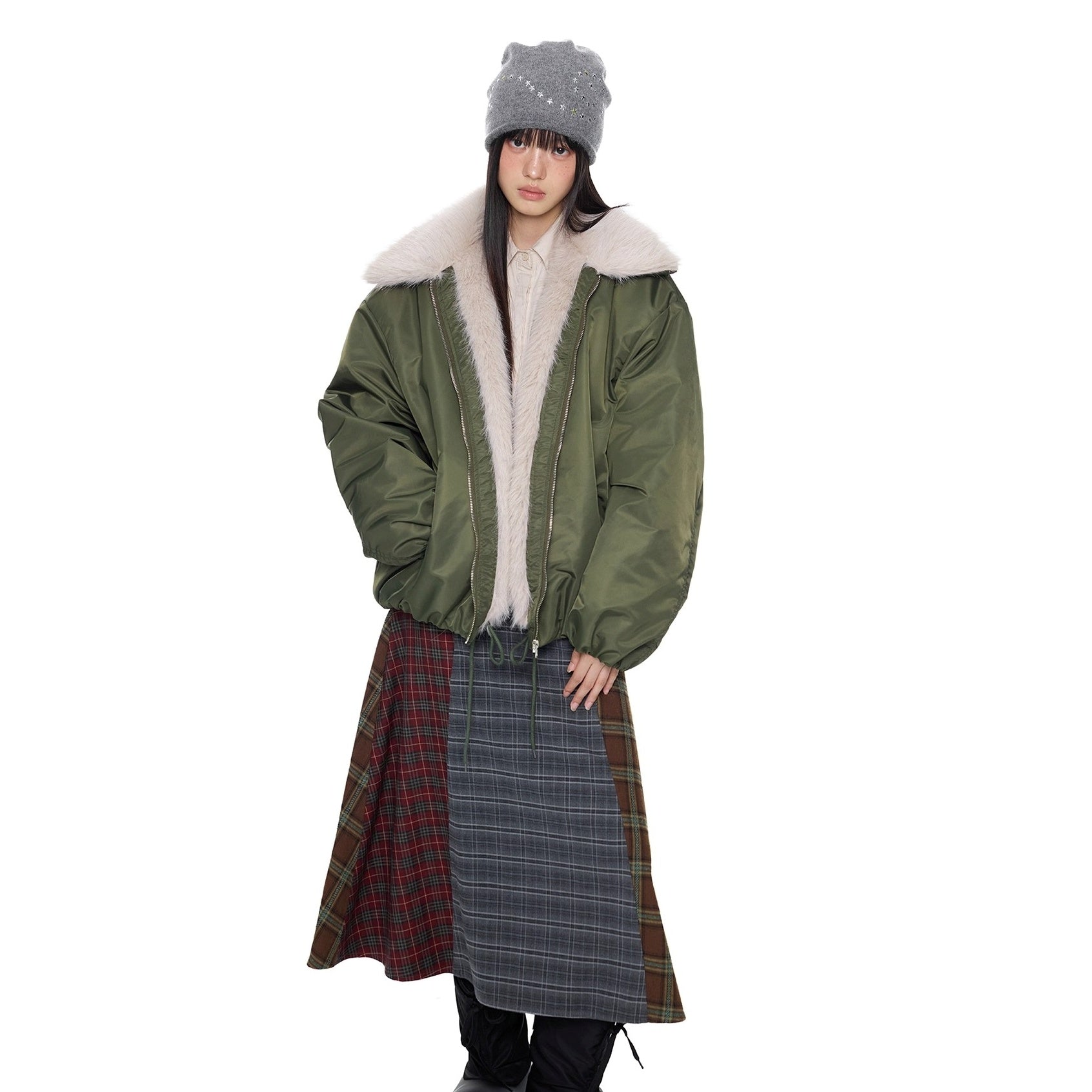 Fluffy Contrast Big Lapel Jacket EZ281