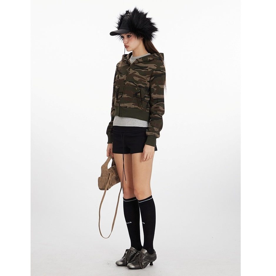 Camouflage Cropped Hooded Sweat Parka MW10292