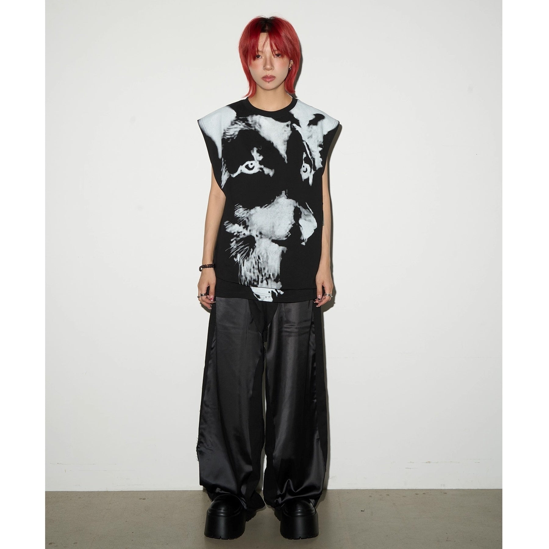 Wolf Dog Print Sleeveless T-Shirt MN9011