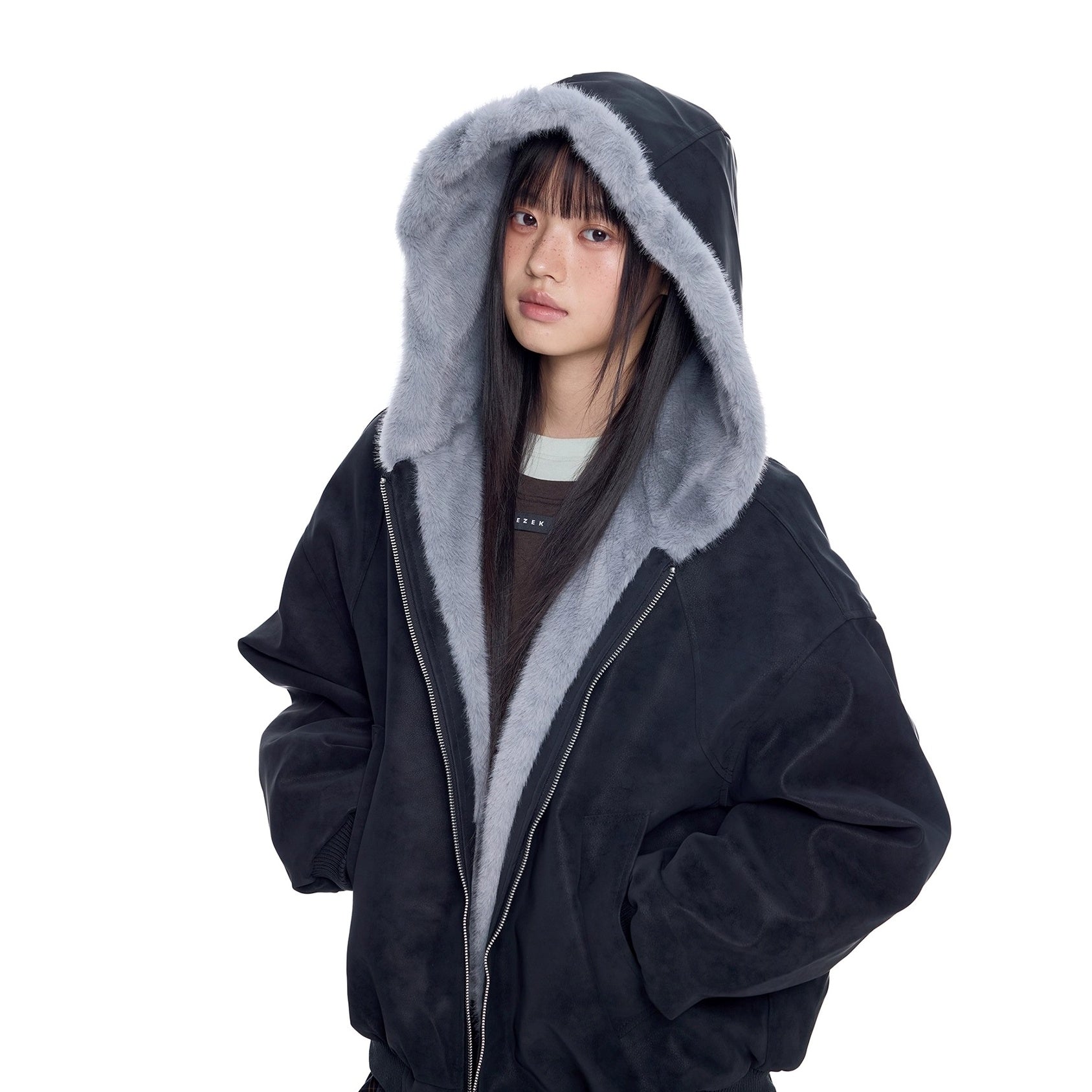 Carving Fur Collar Hooded Zip Jacket EZ300