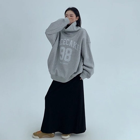 Turtleneck Number Logo Oversize Sweat OS2069