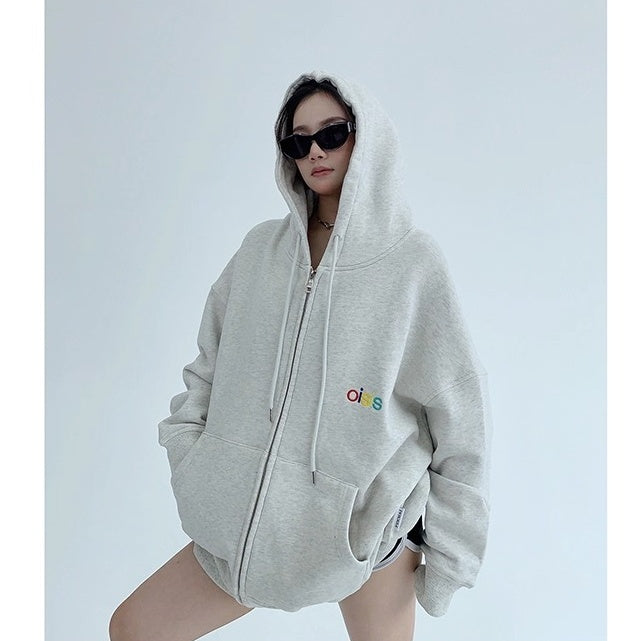 Loose Logo Embroidered Hooded Jacket OS2037