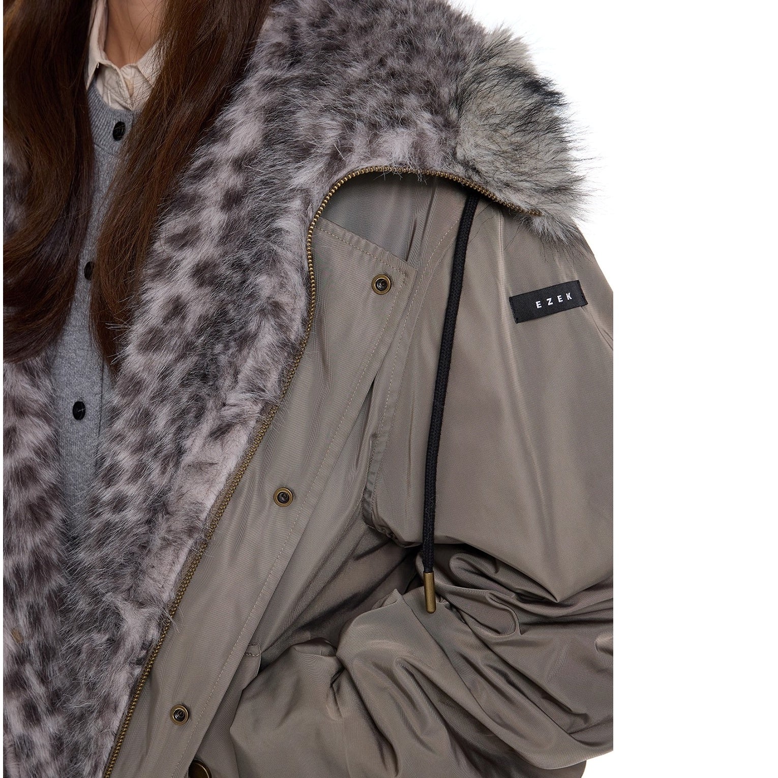 Leopard Liner Fur Short Hooded Jacket EZ273