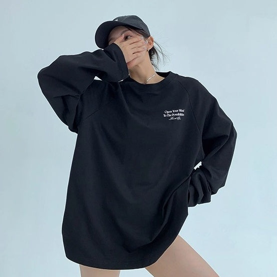 Relaxation Lazy Letter Print Long-sleeved T-shirt OS2036