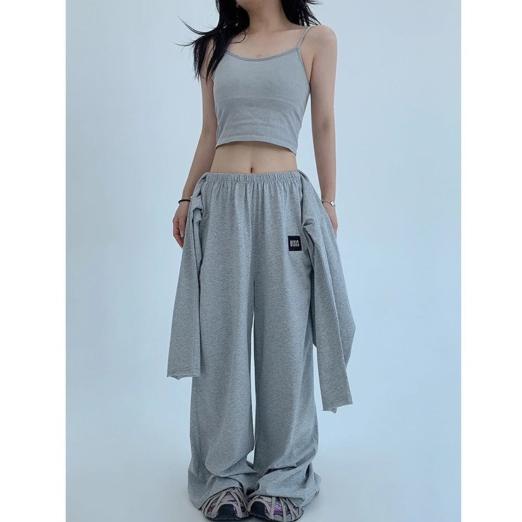 【上下別売り】Tag Design Long-sleeved T-shirt & Loose Casual Pants Set-up OS2033
