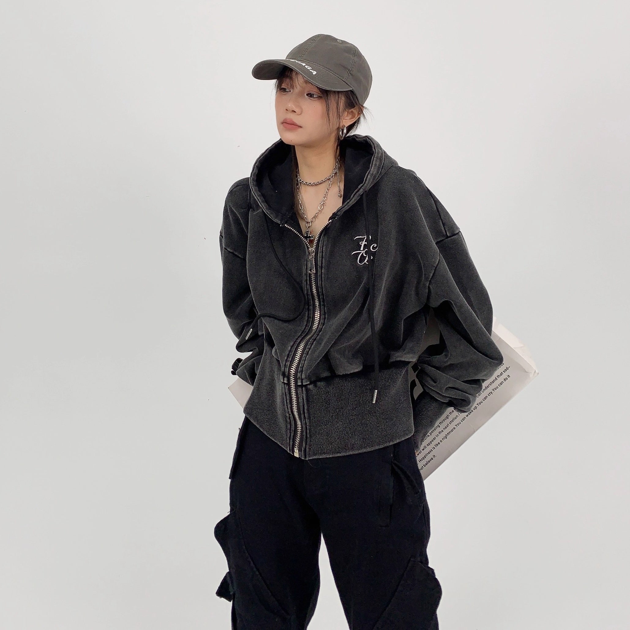 Cropped Loose Embroidery Hooded Jacket OS2020