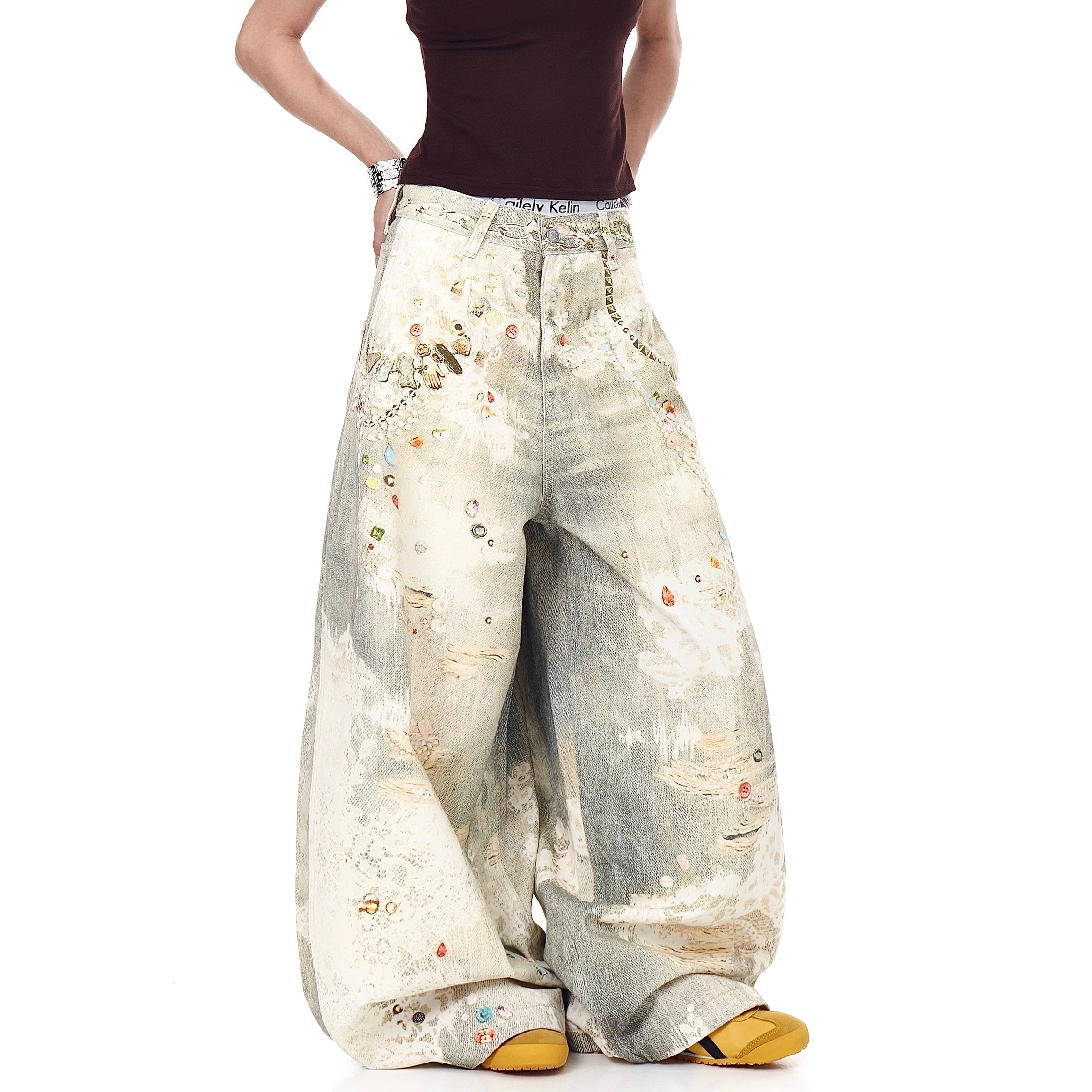 3D Printed Jewelry Distressed Curve Jeans MW10272