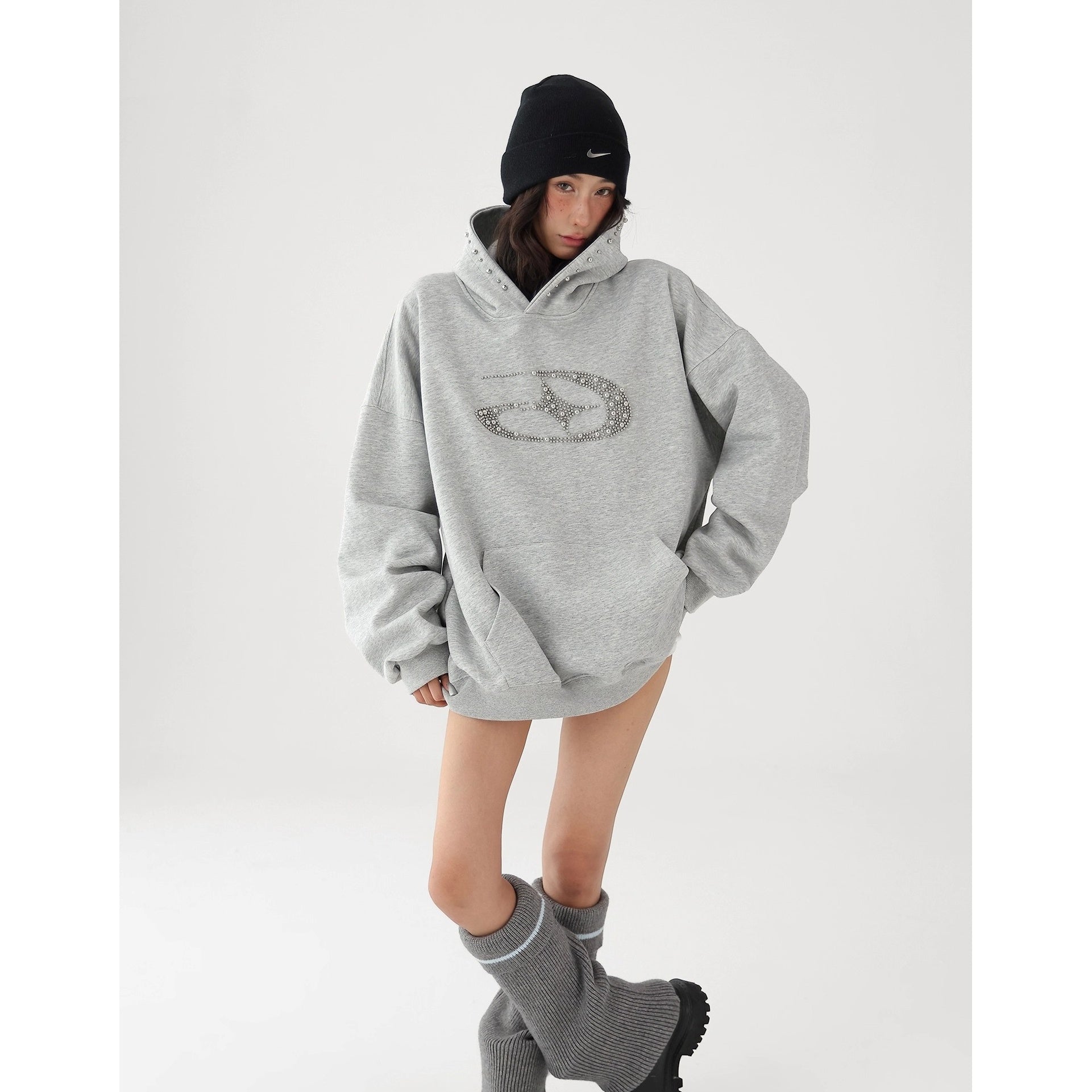 Bead Stitch Loose Sweat Hoodie AC7015