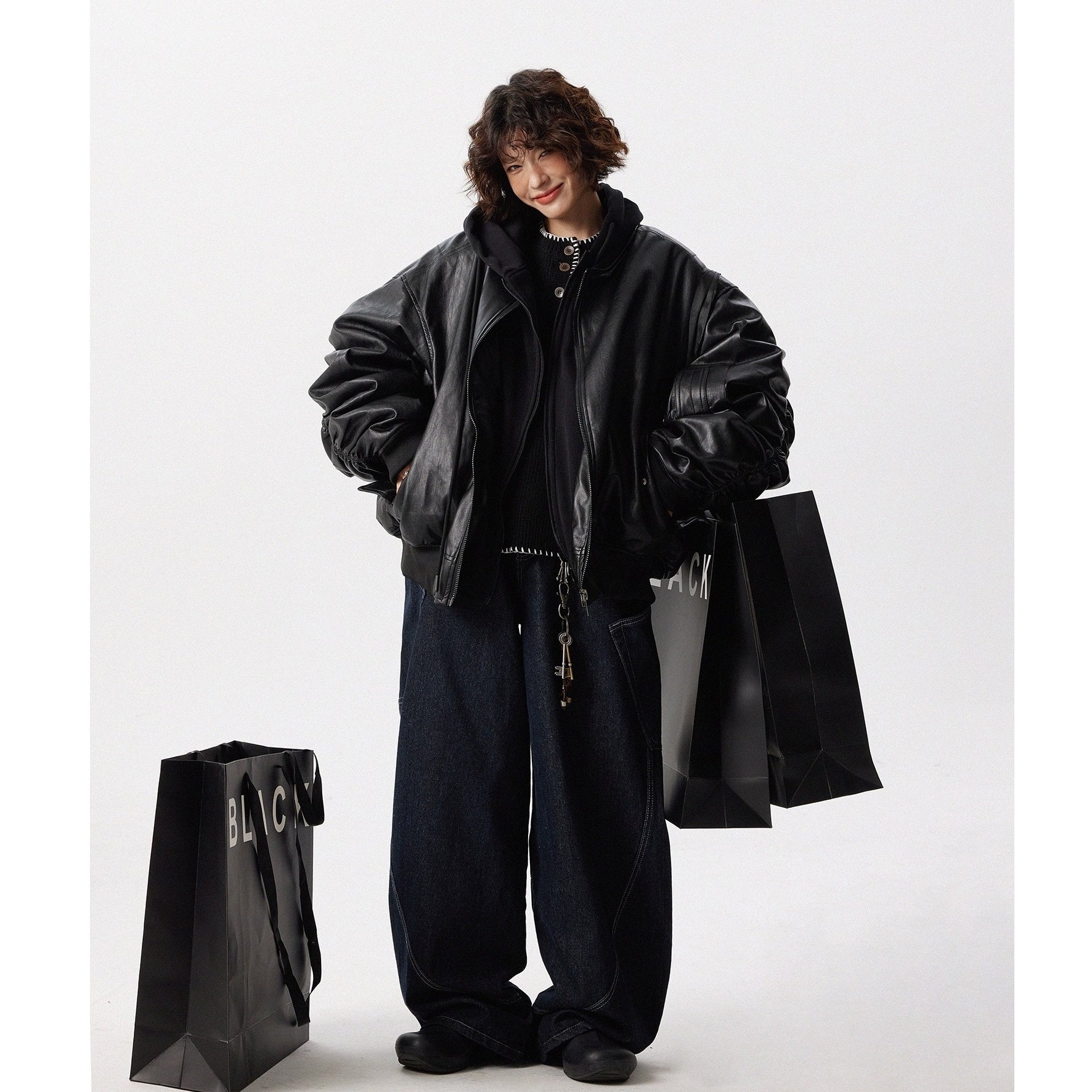 Fake Layered Design Hooded PU Leather Jacket MW10297