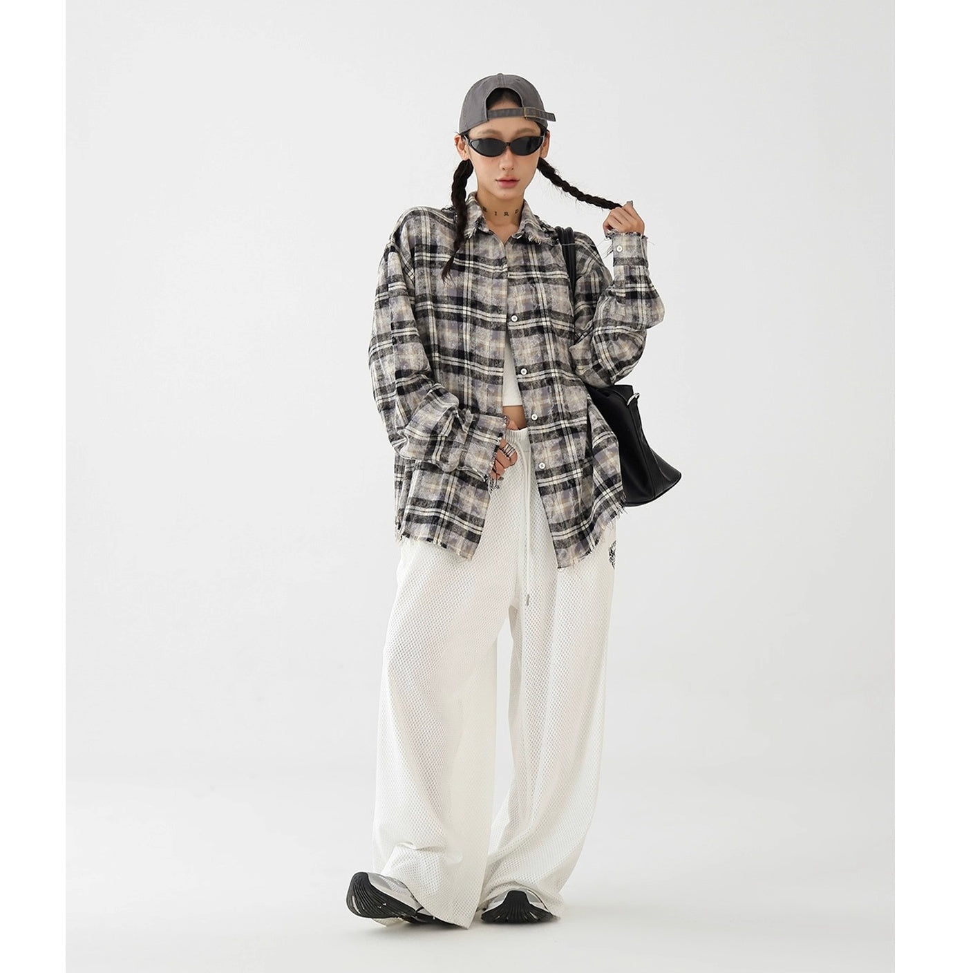 Plaid Frayed Brushed Loose Fringe Shirt AC7151