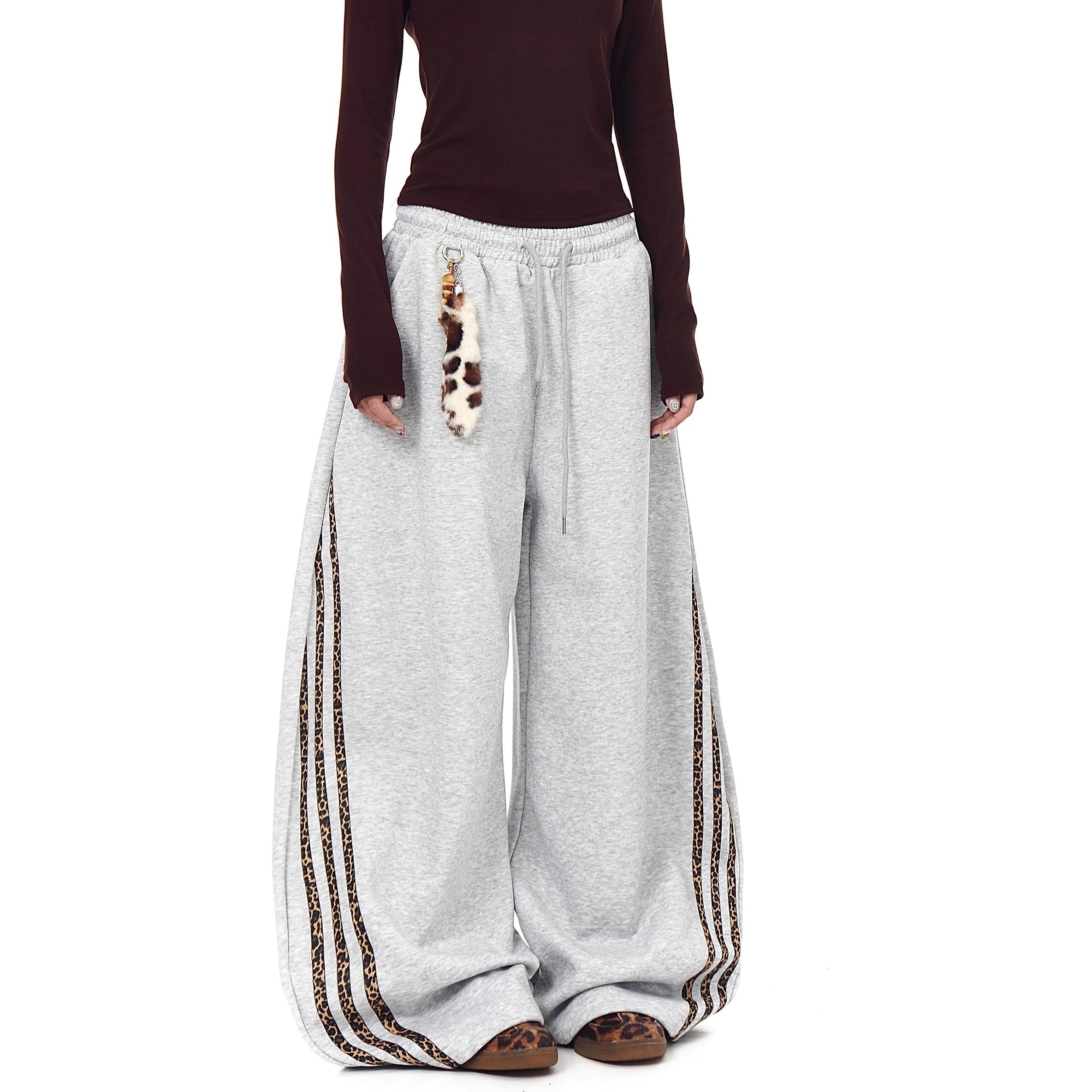 Leopard Striped Loose Sweat Curve Pants BK7053