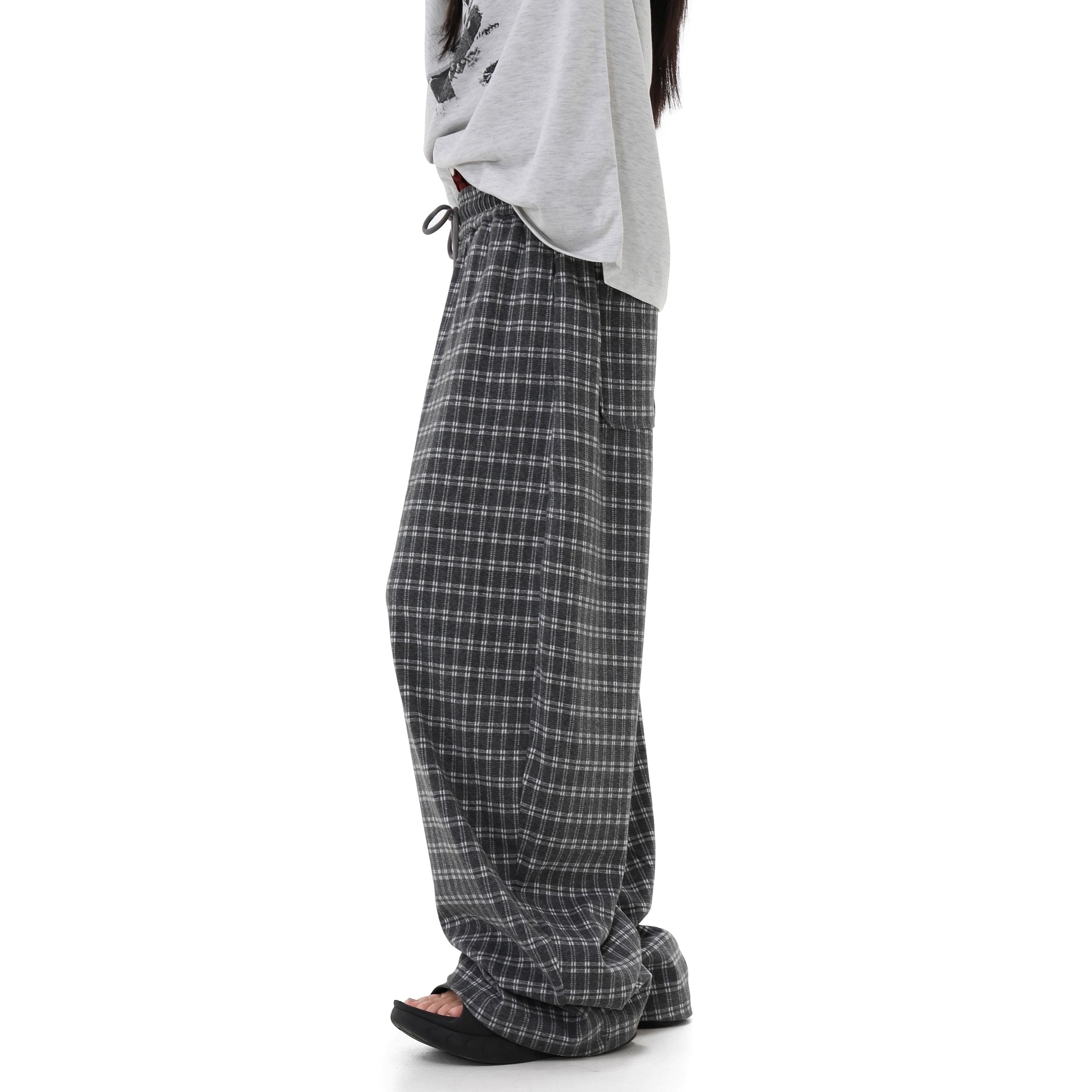 Elastic Waist Plaid Wide-leg Pants GB7038