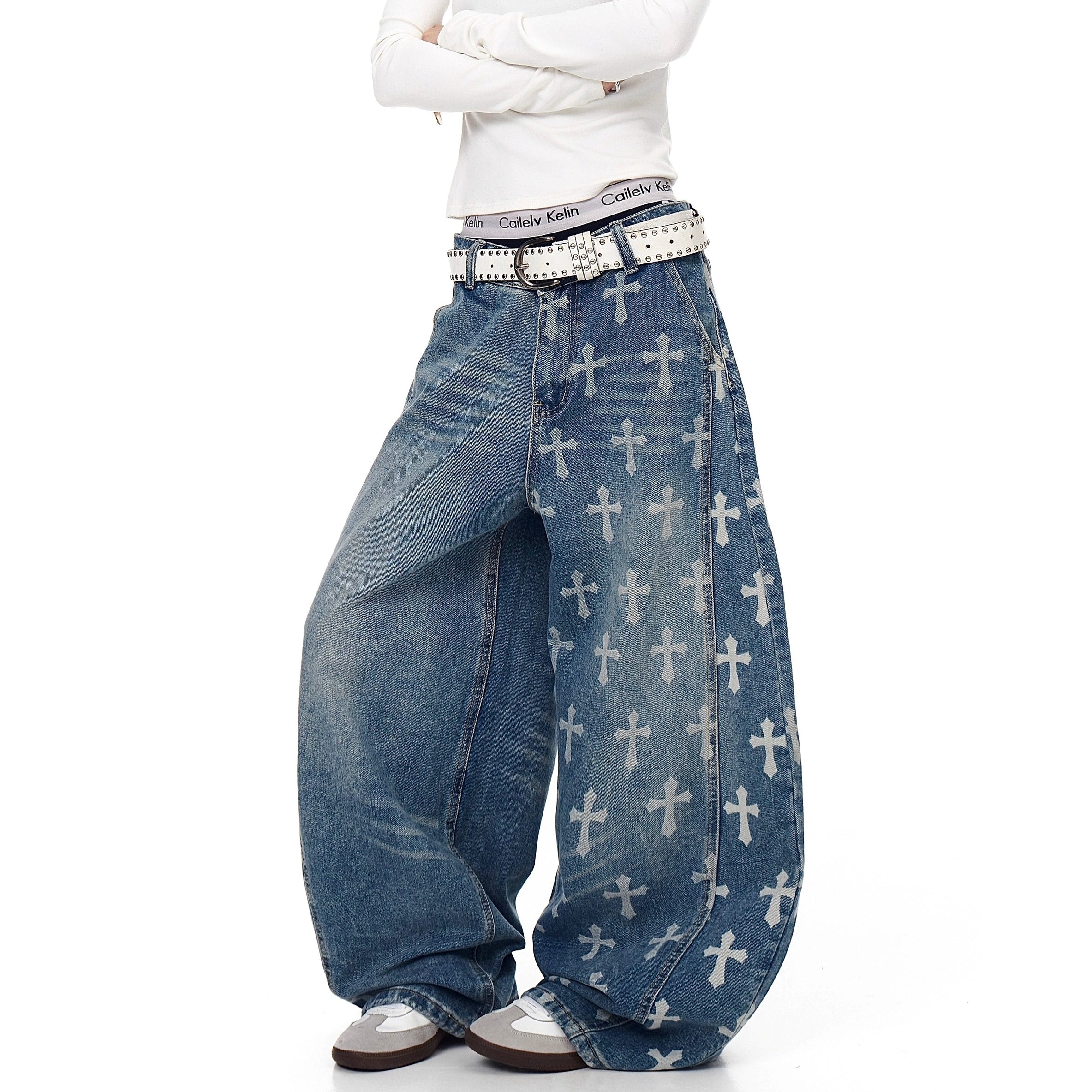 Vintage Cross Print Scimitar Jeans BK7032