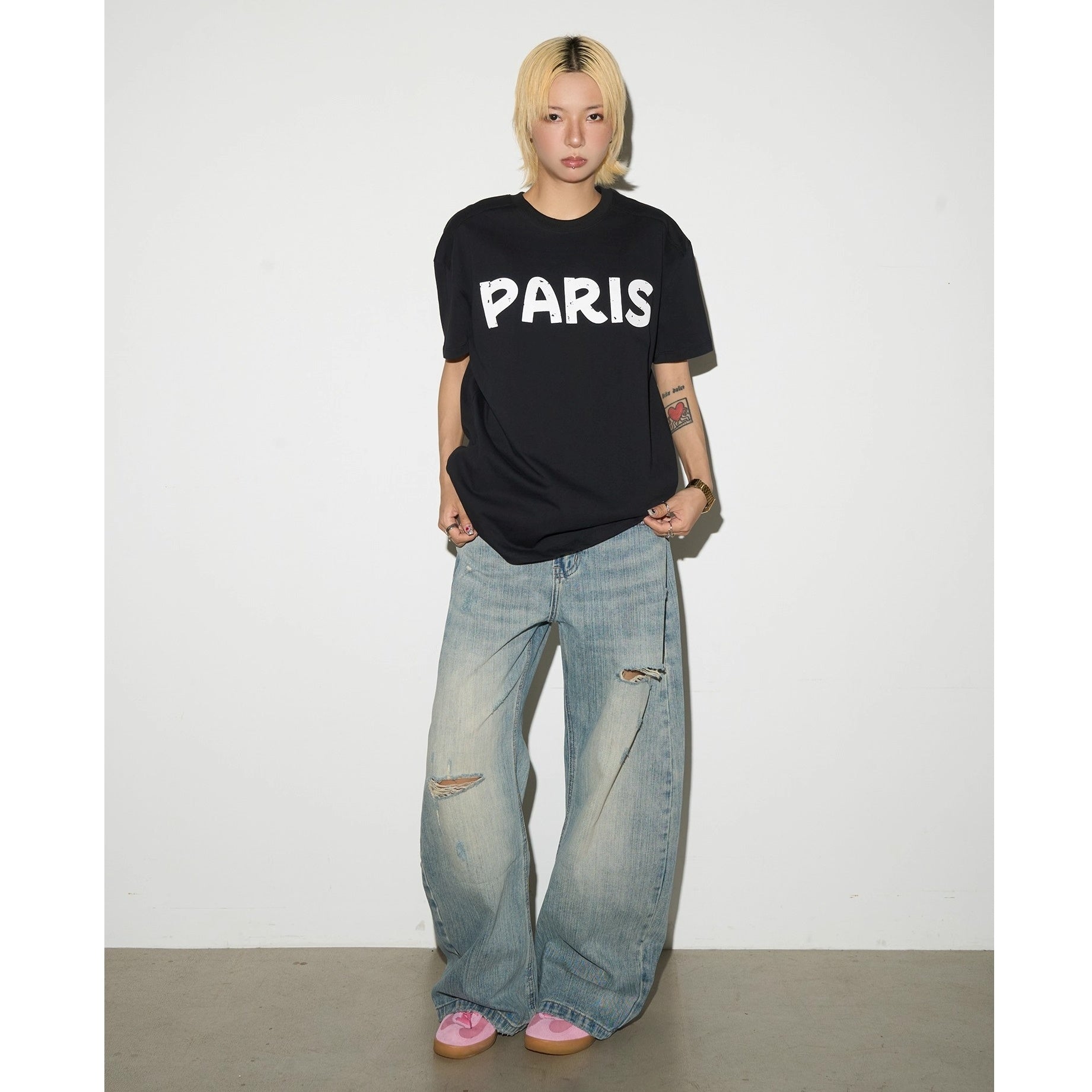 Mottled Letters Printed T-shirt MN9016